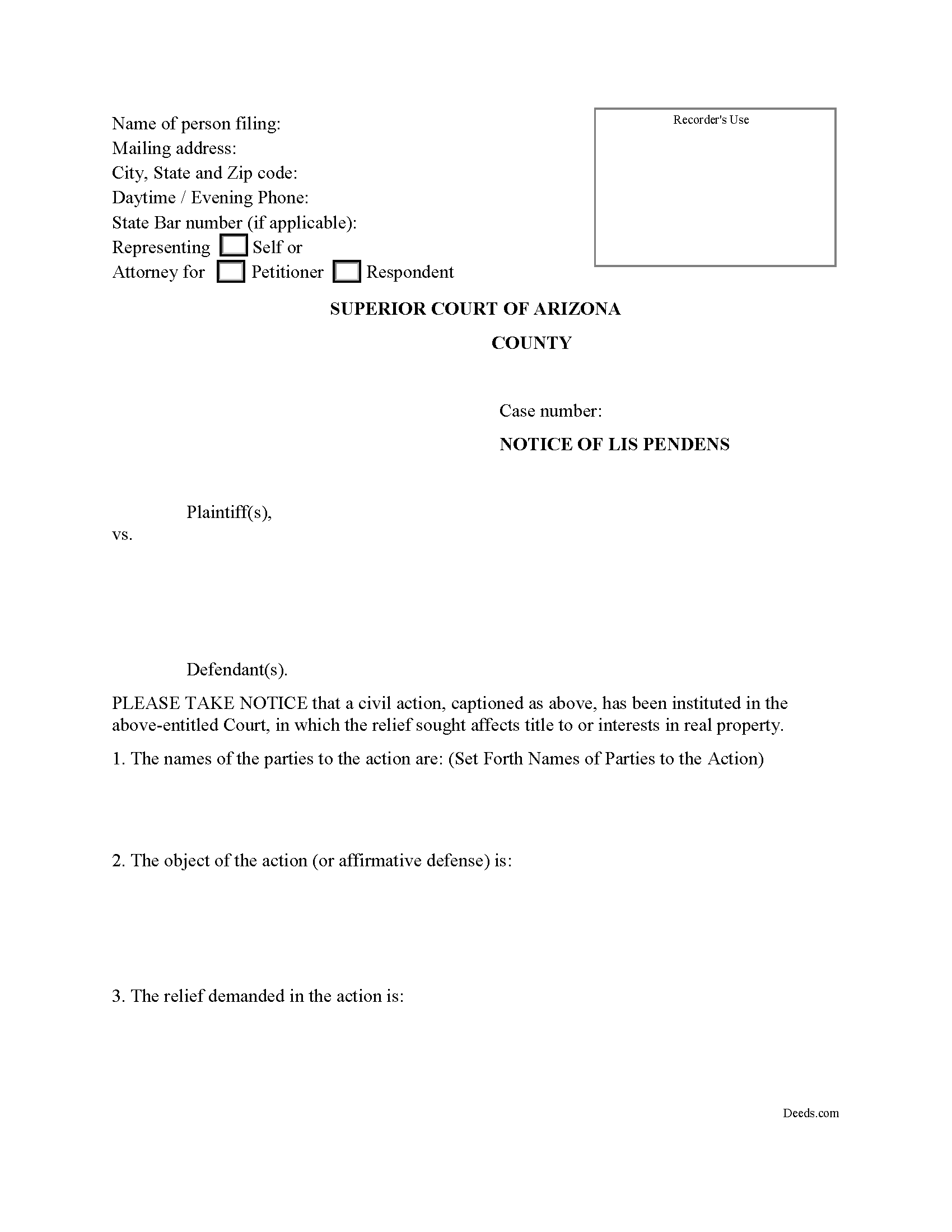 Mohave County Lis Pendens Form