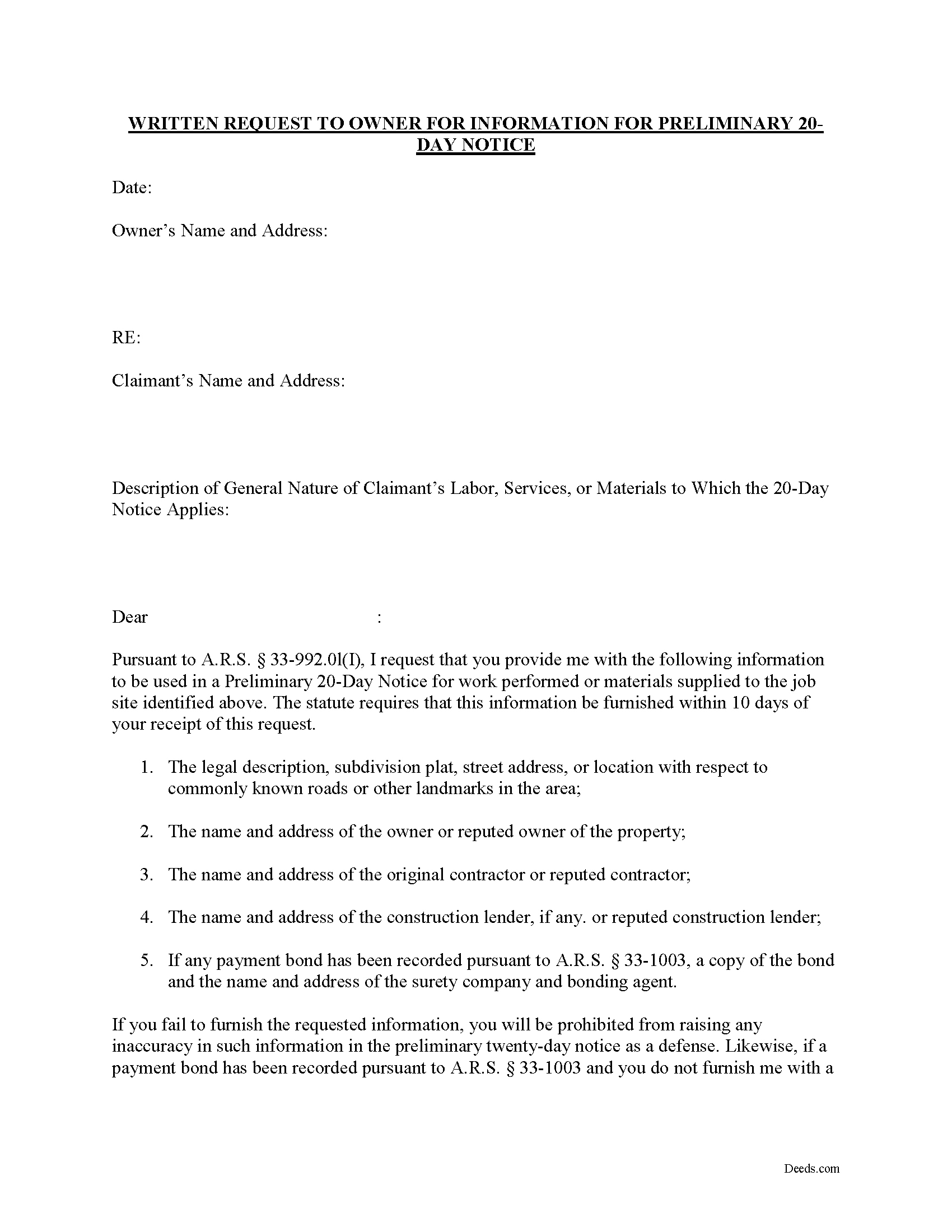 Written Request for Information Form