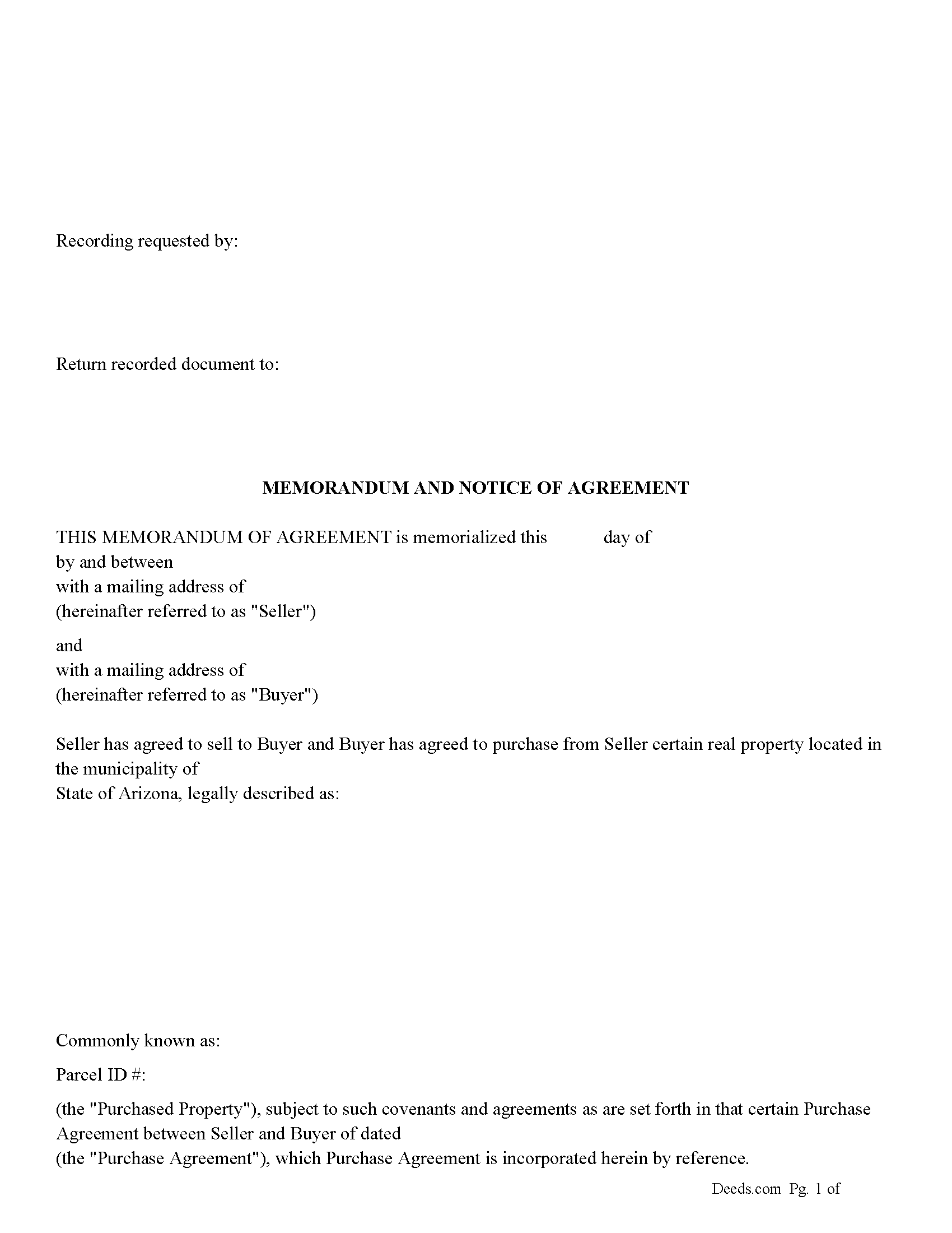 Maricopa County Memorandum and Notice of Agreement Form
