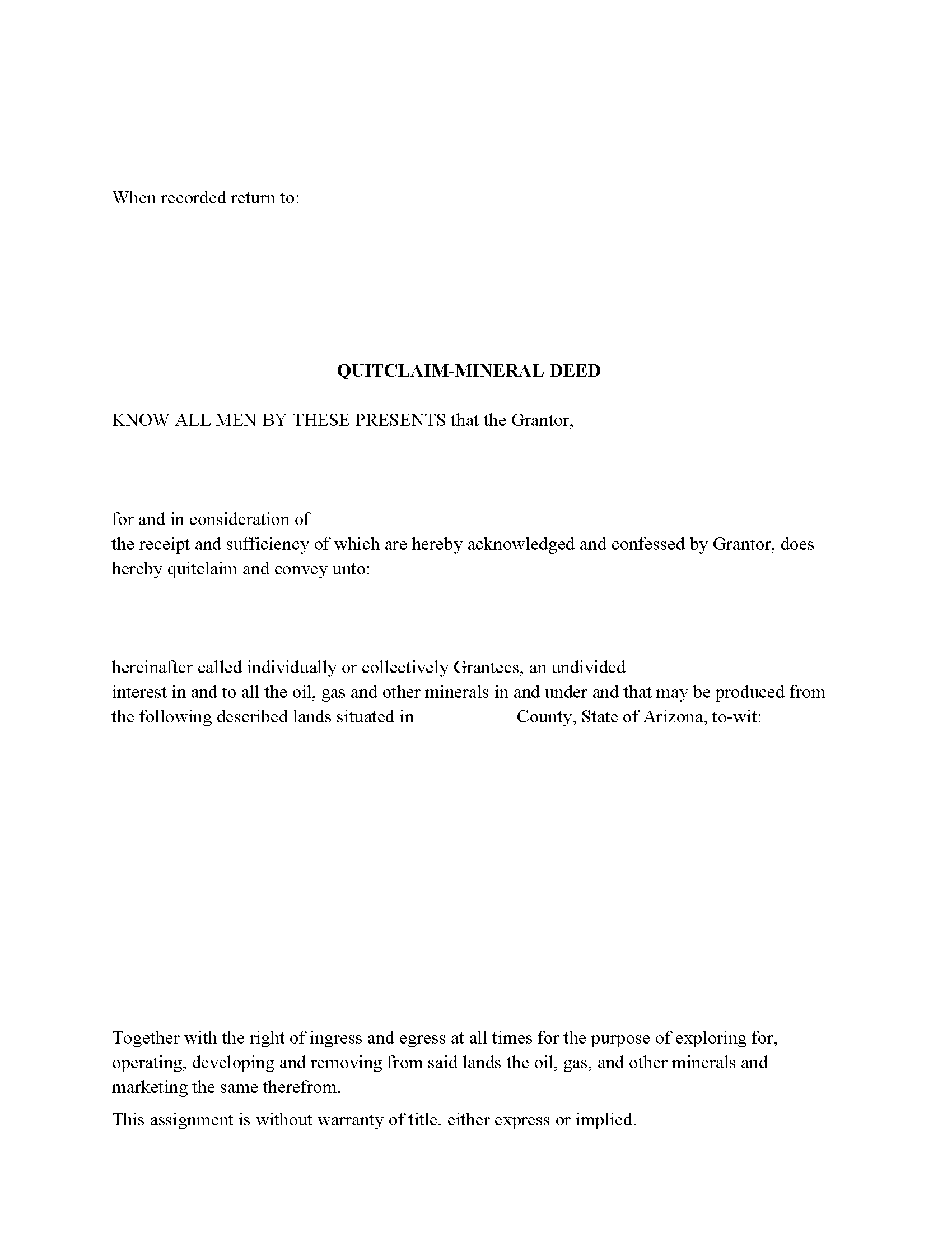 Pima County Mineral Quitclaim Deed Form