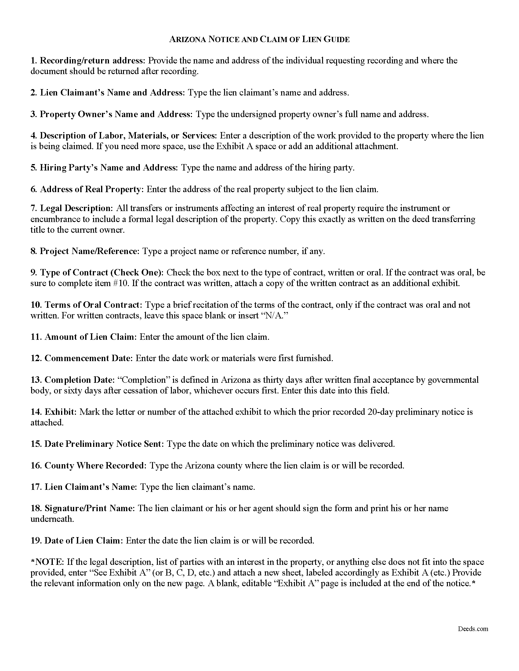Yavapai County Notice and Claim of Mechanics Lien Guide