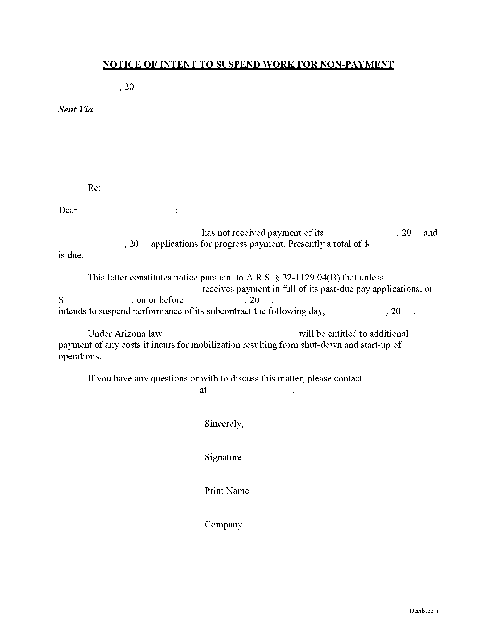 Notice of Intent to Suspend Work Form