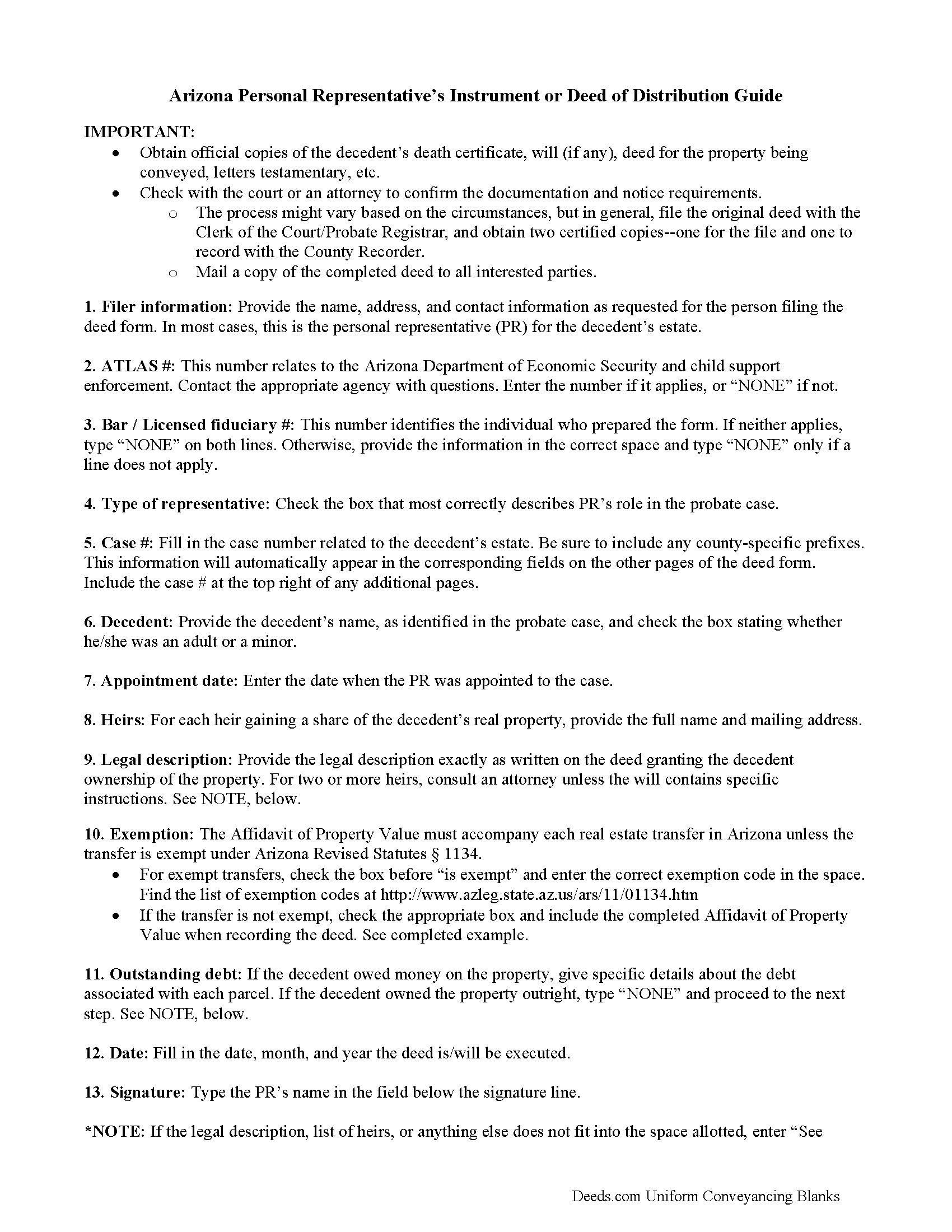 Gila County Personal Representative Deed Guide