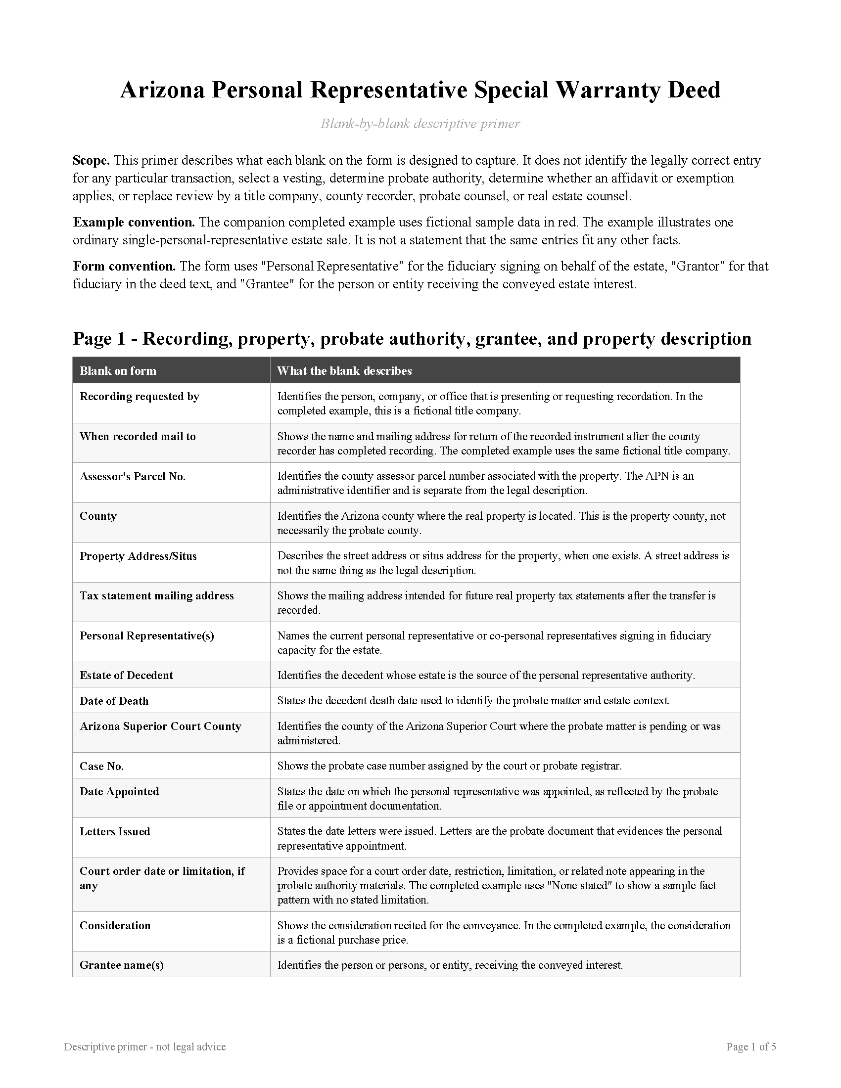 Graham County Personal Representative Special Warranty Deed Guide