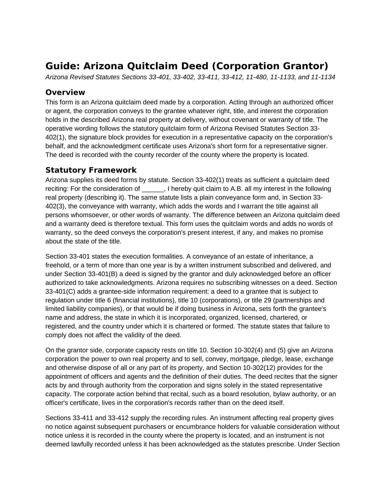 Yuma County Quitclaim Deed (Corporation Grantor) Guide
