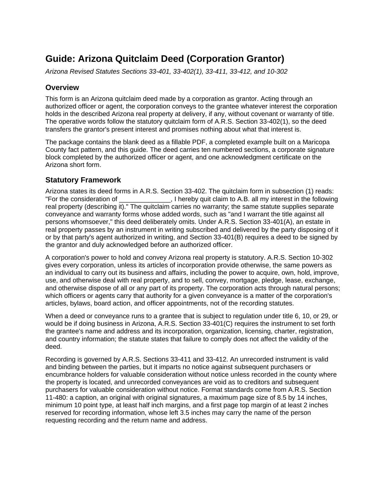 Coconino County Quitclaim Deed (Corporation Grantor) Guide