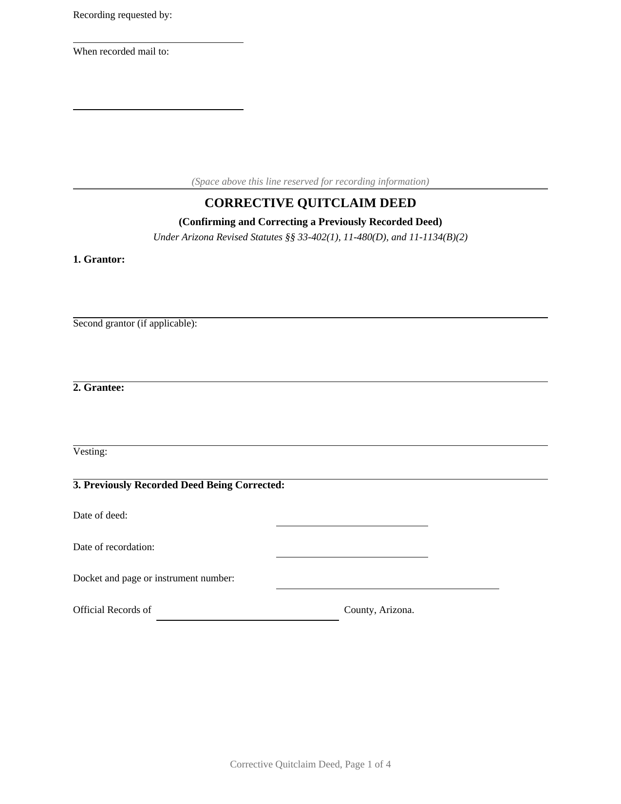 Gila County Quitclaim Deed (Corrective) Form