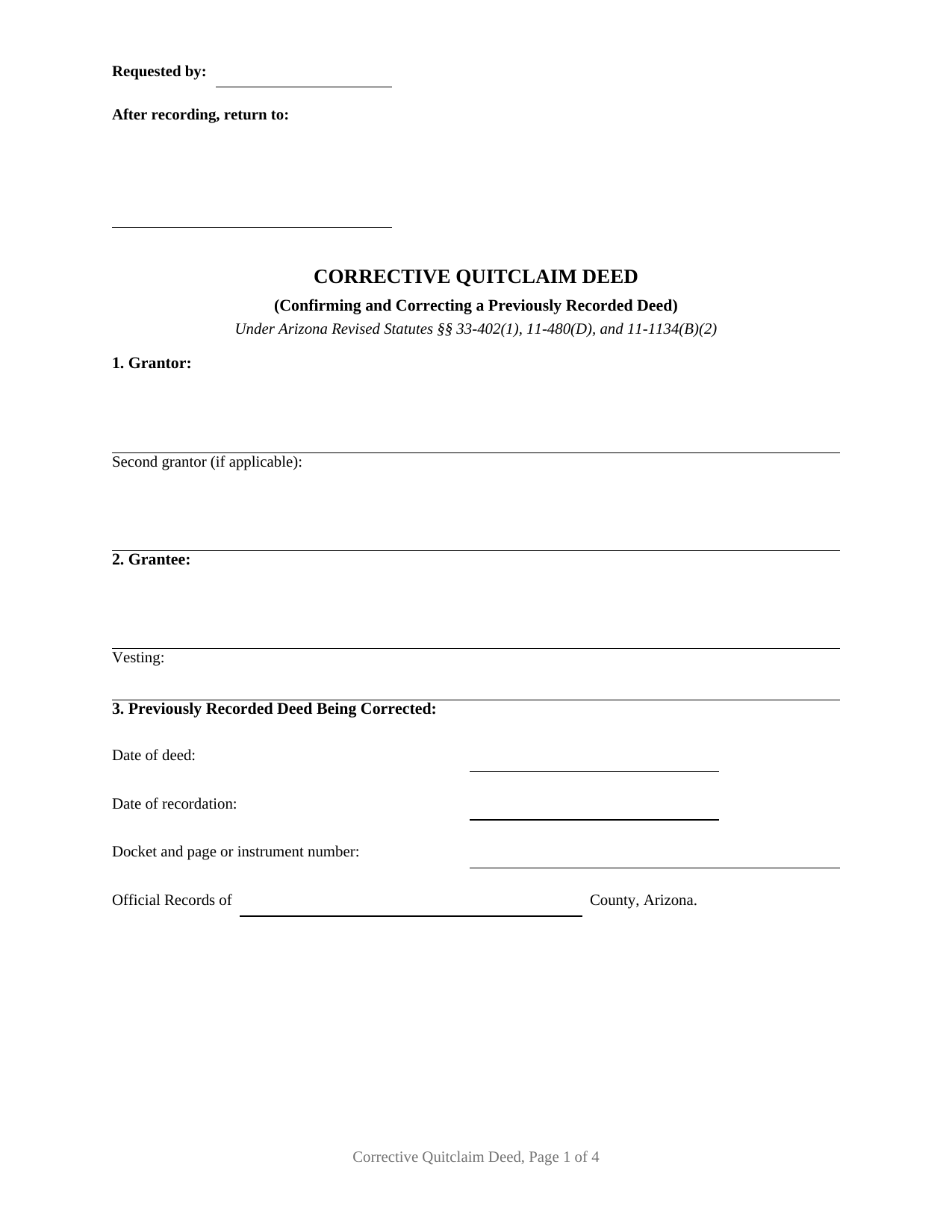 Pinal County Quitclaim Deed (Corrective) Form