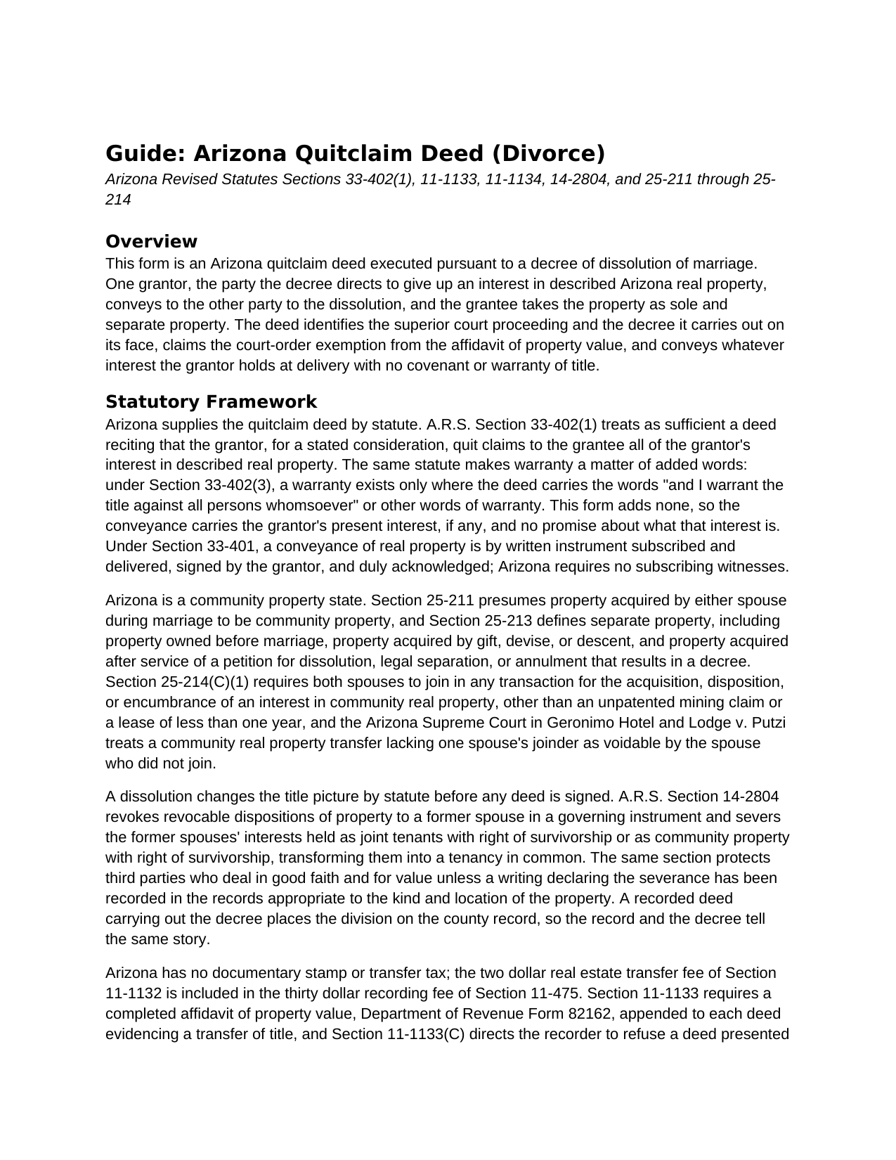 Gila County Quitclaim Deed (Divorce) Guide