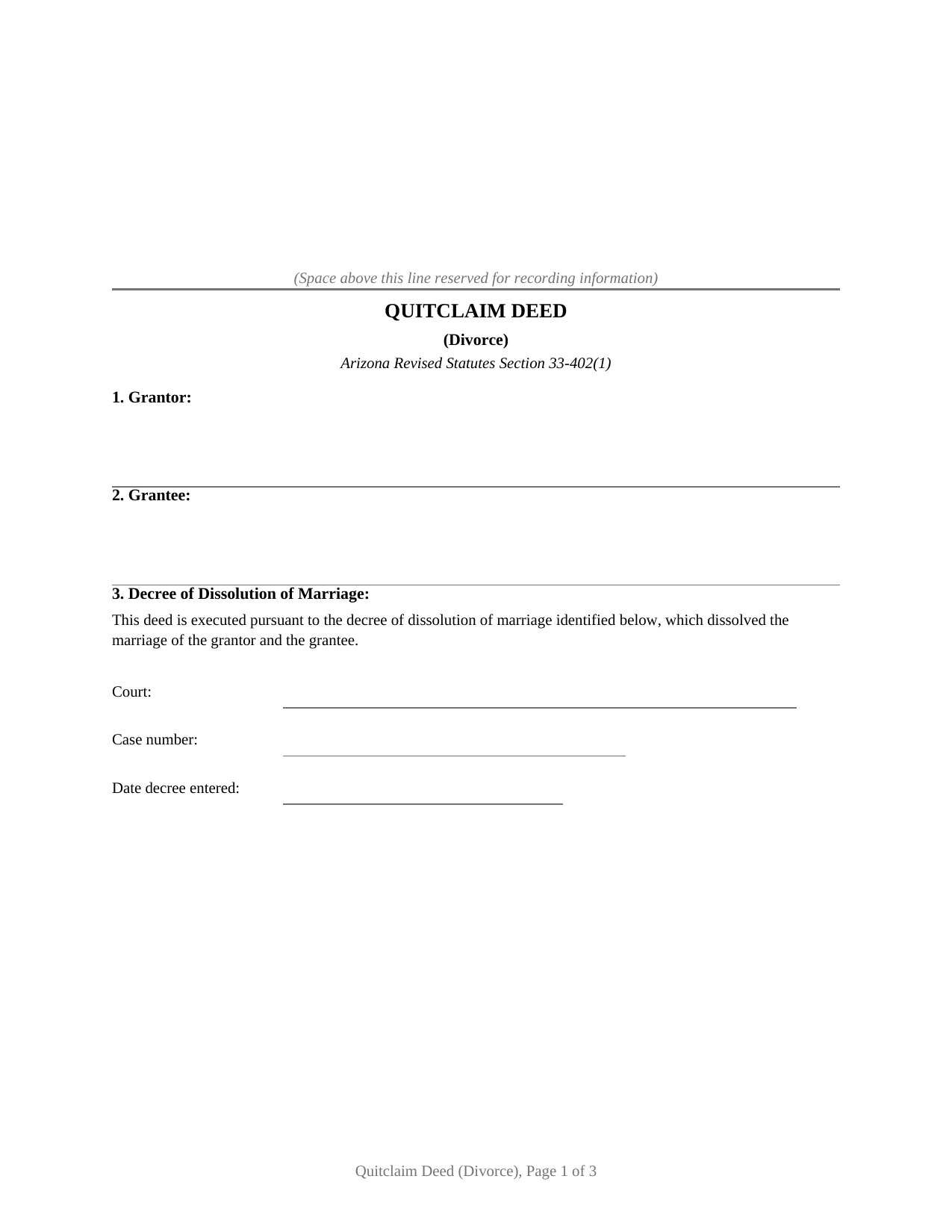 Gila County Quitclaim Deed (Divorce) Form