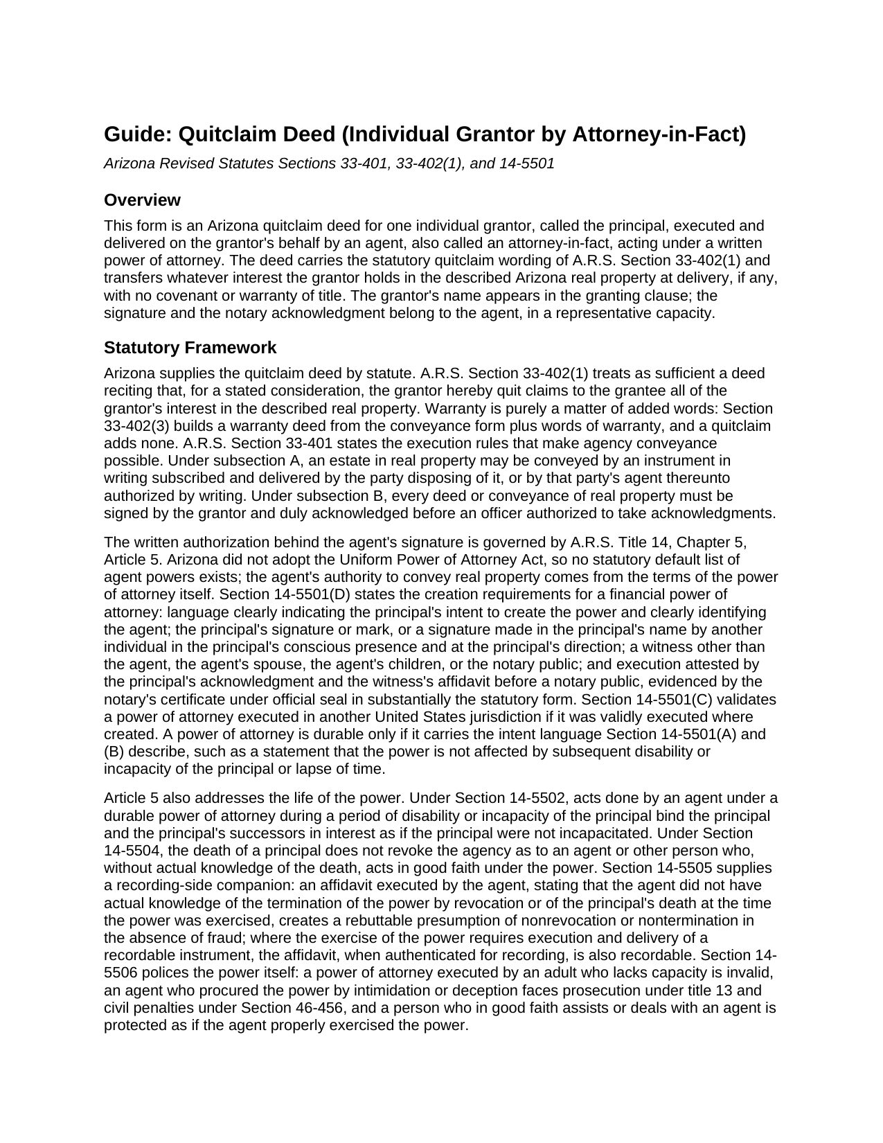 Gila County Quitclaim Deed (Individual Grantor by Attorney-in-Fact) Guide