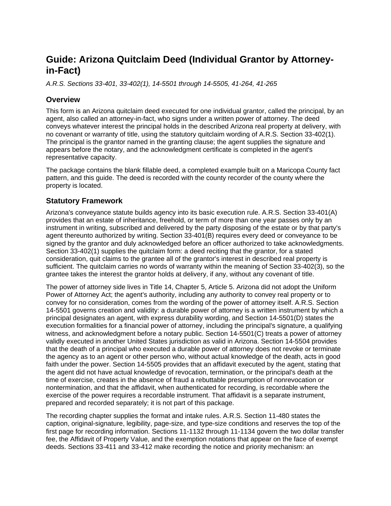 Apache County Quitclaim Deed (Individual Grantor by Attorney-in-Fact) Guide