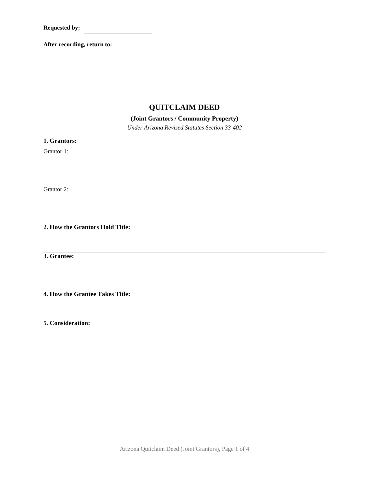 Apache County Quitclaim Deed (Joint and Community Property Grantors) Form