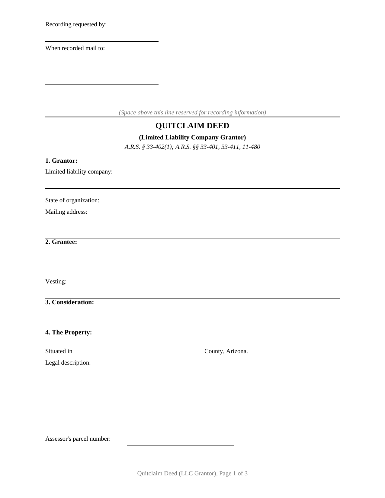 Yuma County Quitclaim Deed (LLC Grantor) Form
