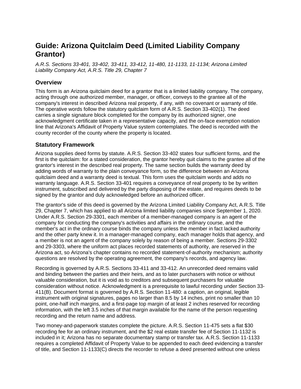Yuma County Quitclaim Deed (LLC Grantor) Guide
