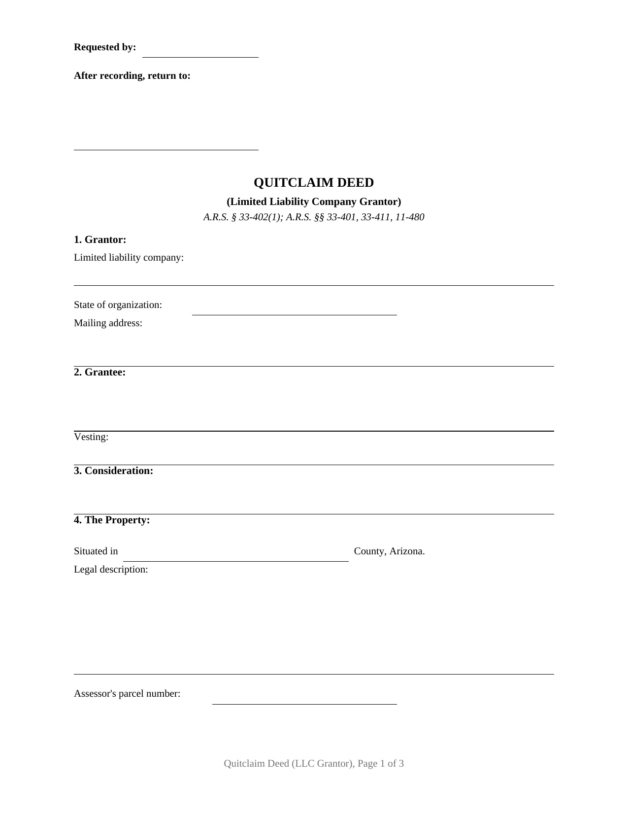 Navajo County Quitclaim Deed (LLC Grantor) Form