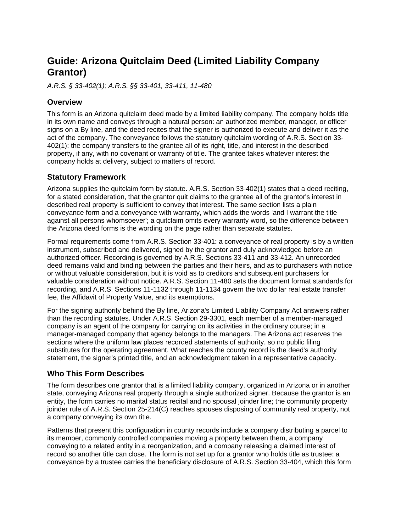 Navajo County Quitclaim Deed (LLC Grantor) Guide