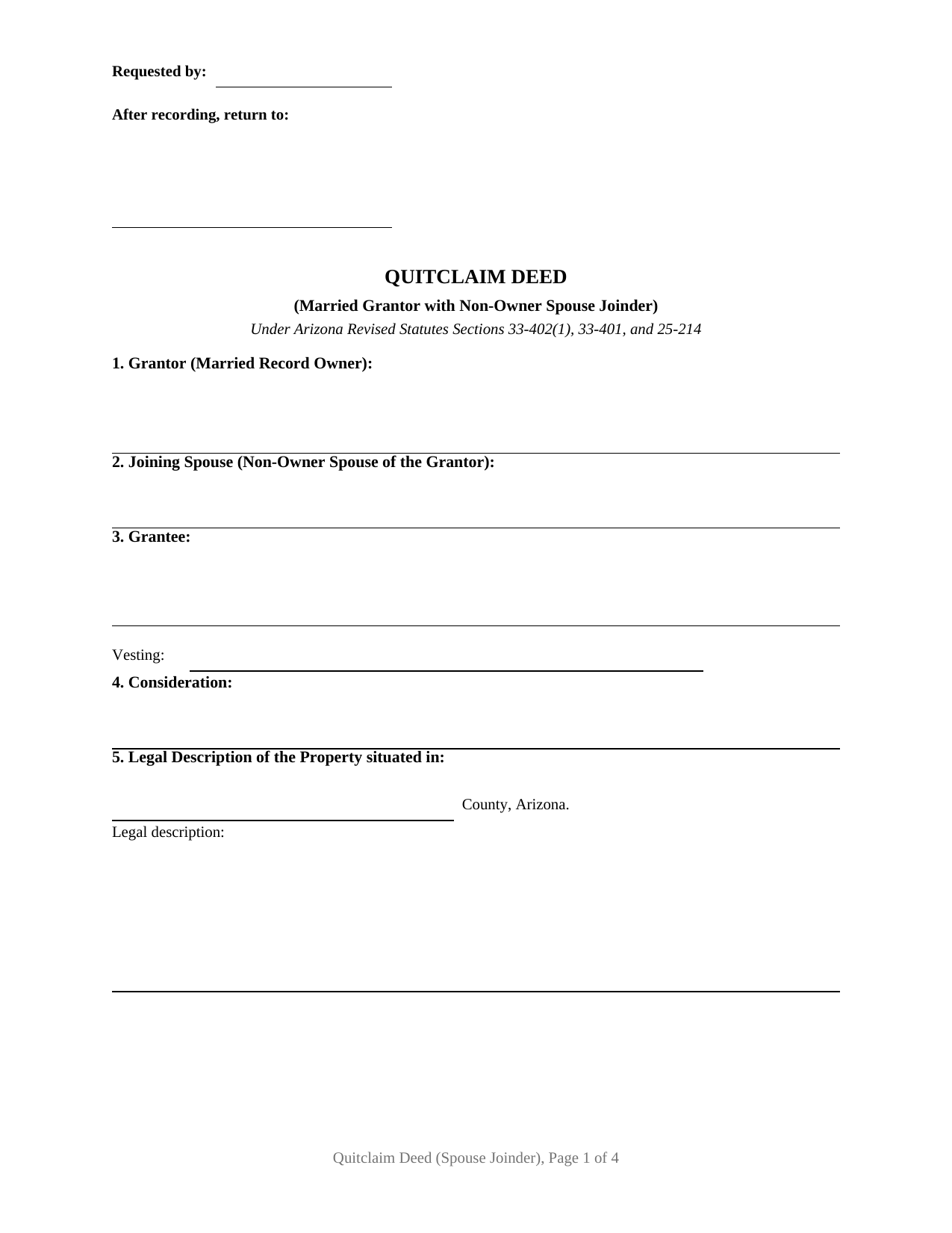 Apache County Quitclaim Deed (Married Grantor with Non-Owner Spouse Joinder) Form