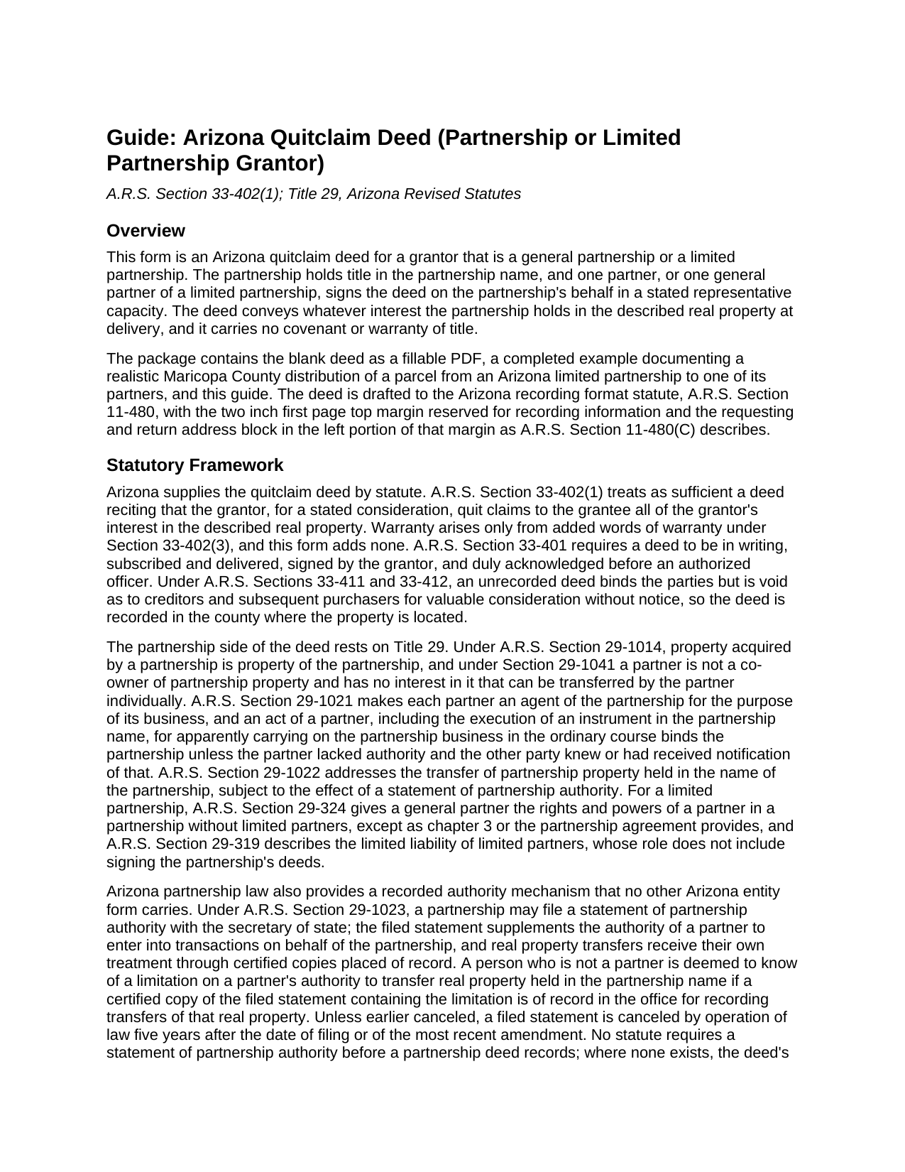 Gila County Quitclaim Deed (Partnership or Limited Partnership Grantor) Guide