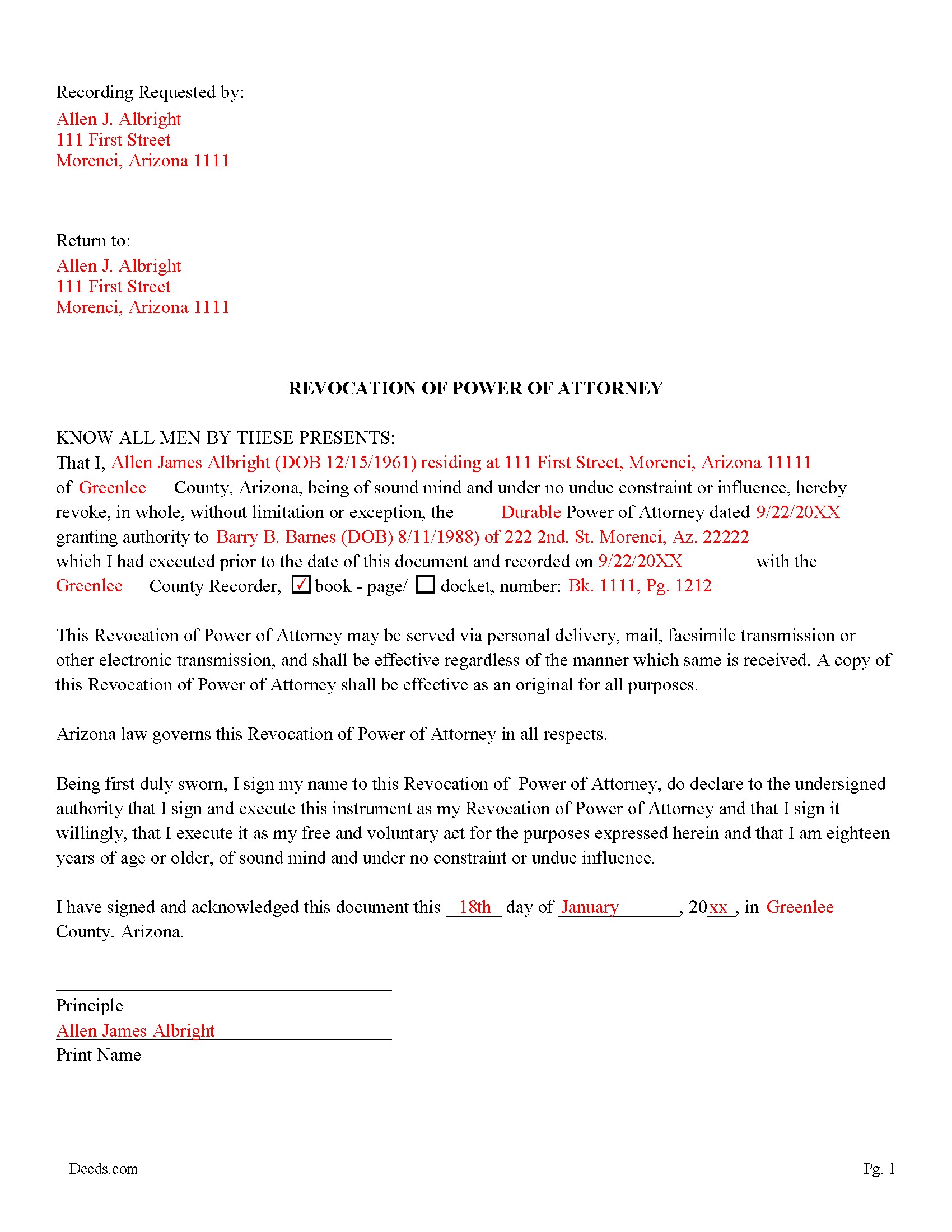 Santa Cruz County Completed Example of Revocation Notice