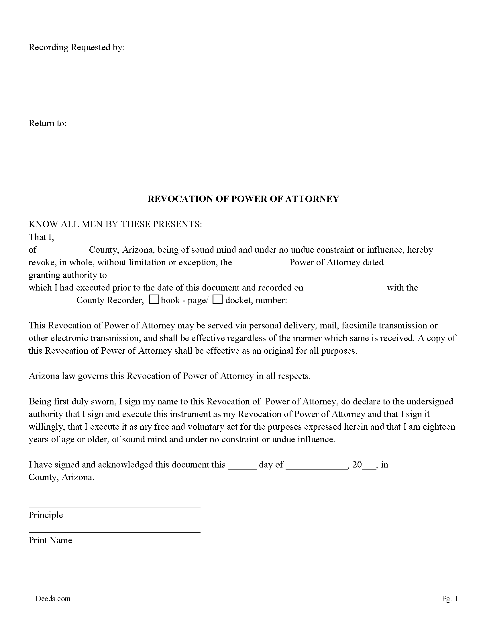 Santa Cruz County Revocation of Power of Attorney Form