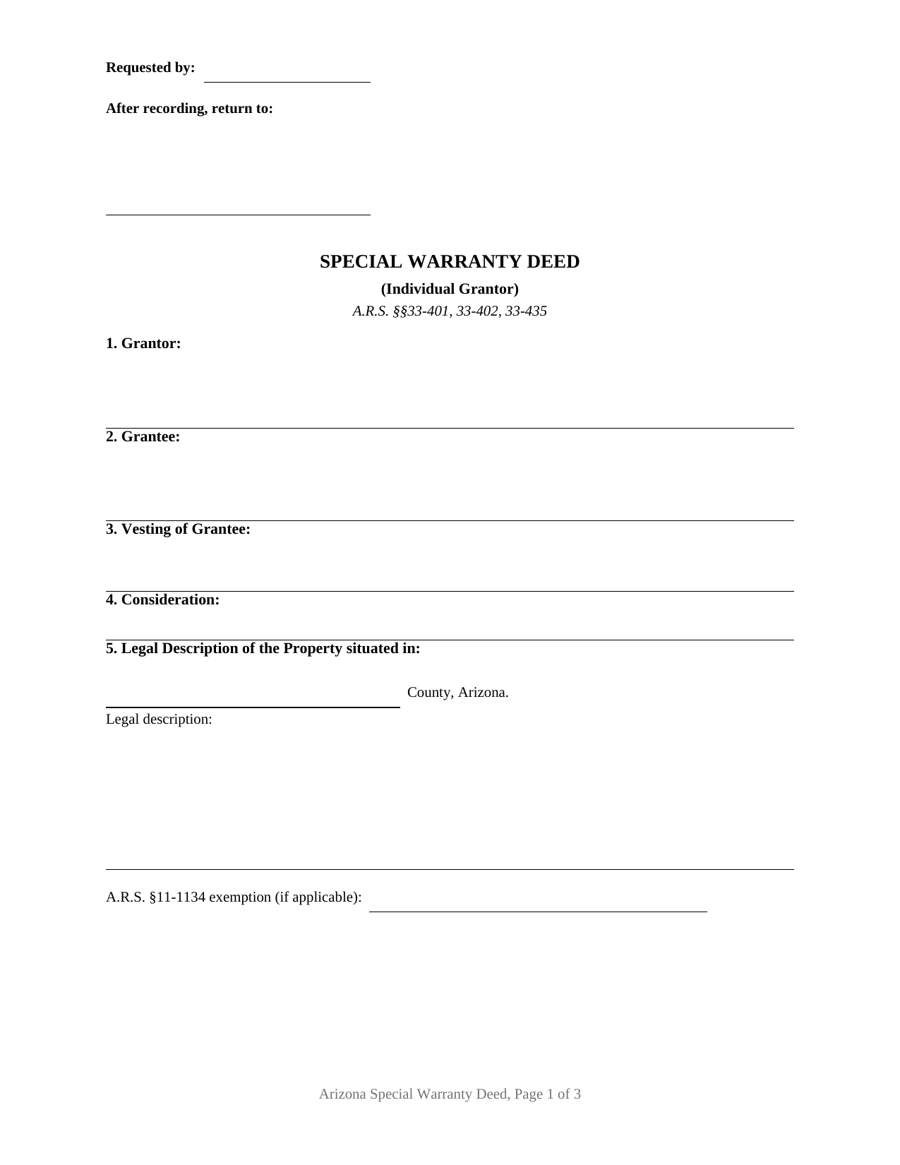 Santa Cruz County Special Warranty Deed Form