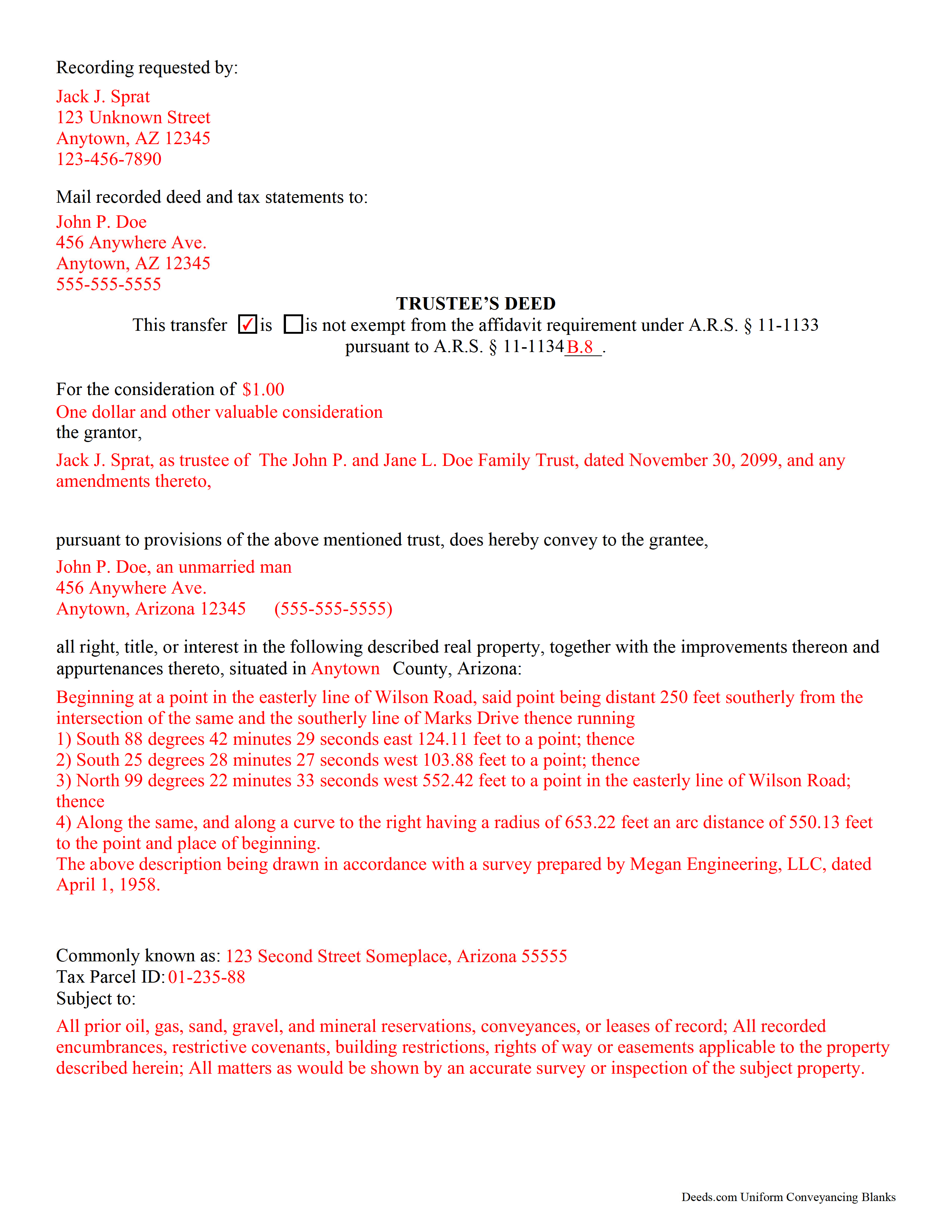 Completed Example of the Trustee Deed Document