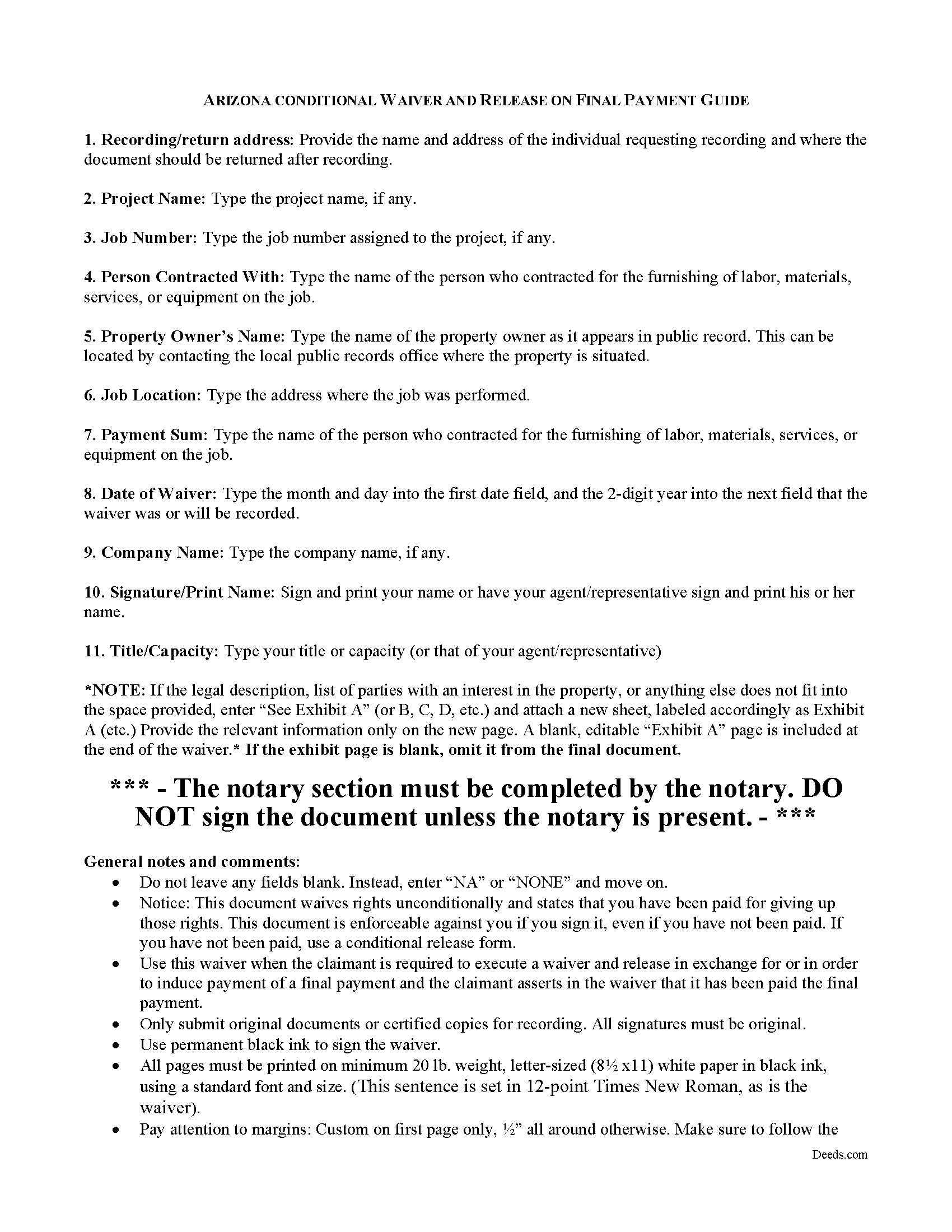 Maricopa County Unconditional Waiver upon Final Payment Guide
