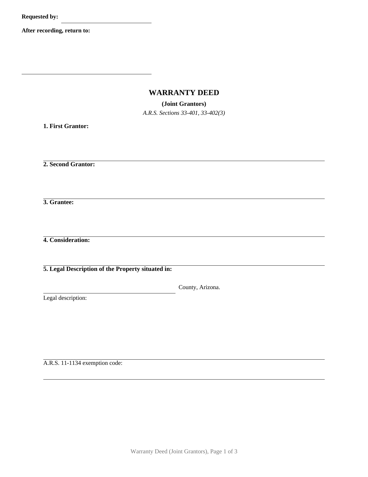 Pinal County Warranty Deed (Joint Grantors) Form