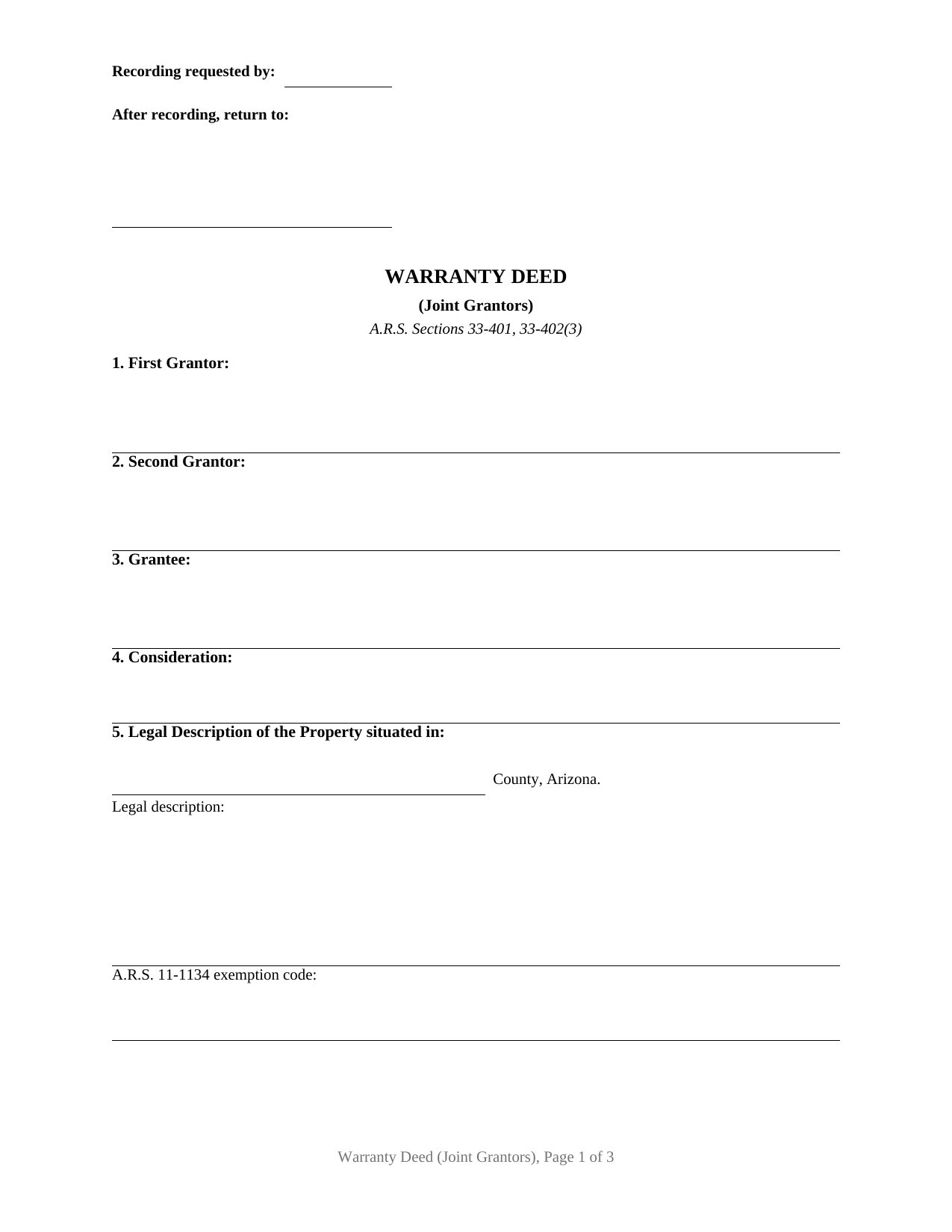 Mohave County Warranty Deed (Joint Grantors) Form