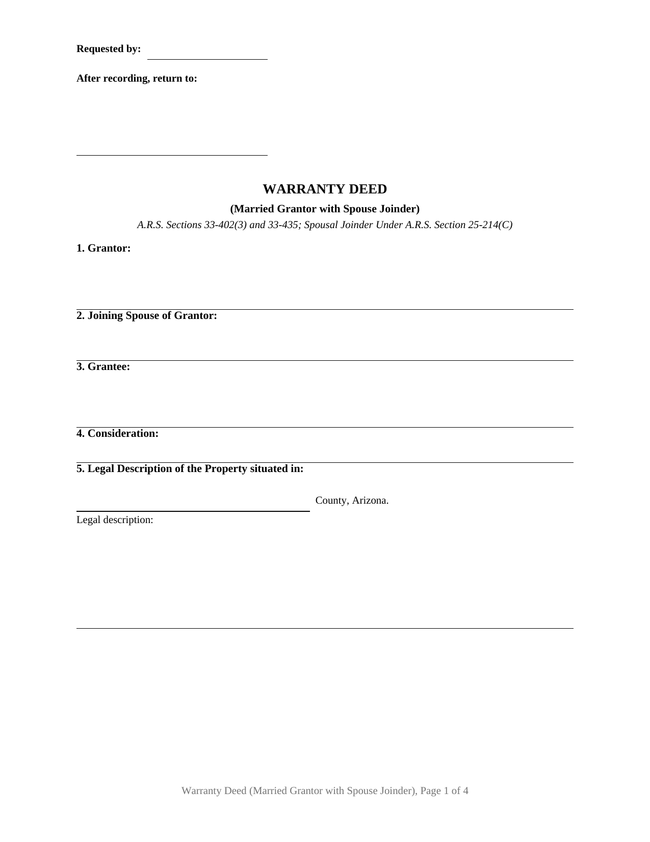 Maricopa County Warranty Deed (Married Grantor with Spouse Joinder) Form