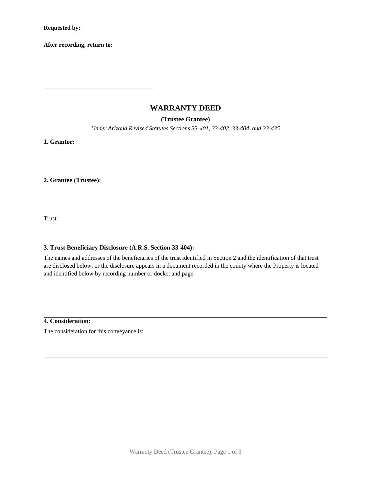 Navajo County Warranty Deed (Trustee Grantee) Form