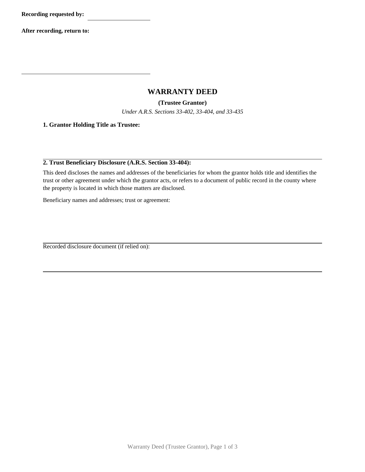 Pinal County Warranty Deed (Trustee Grantor) Form