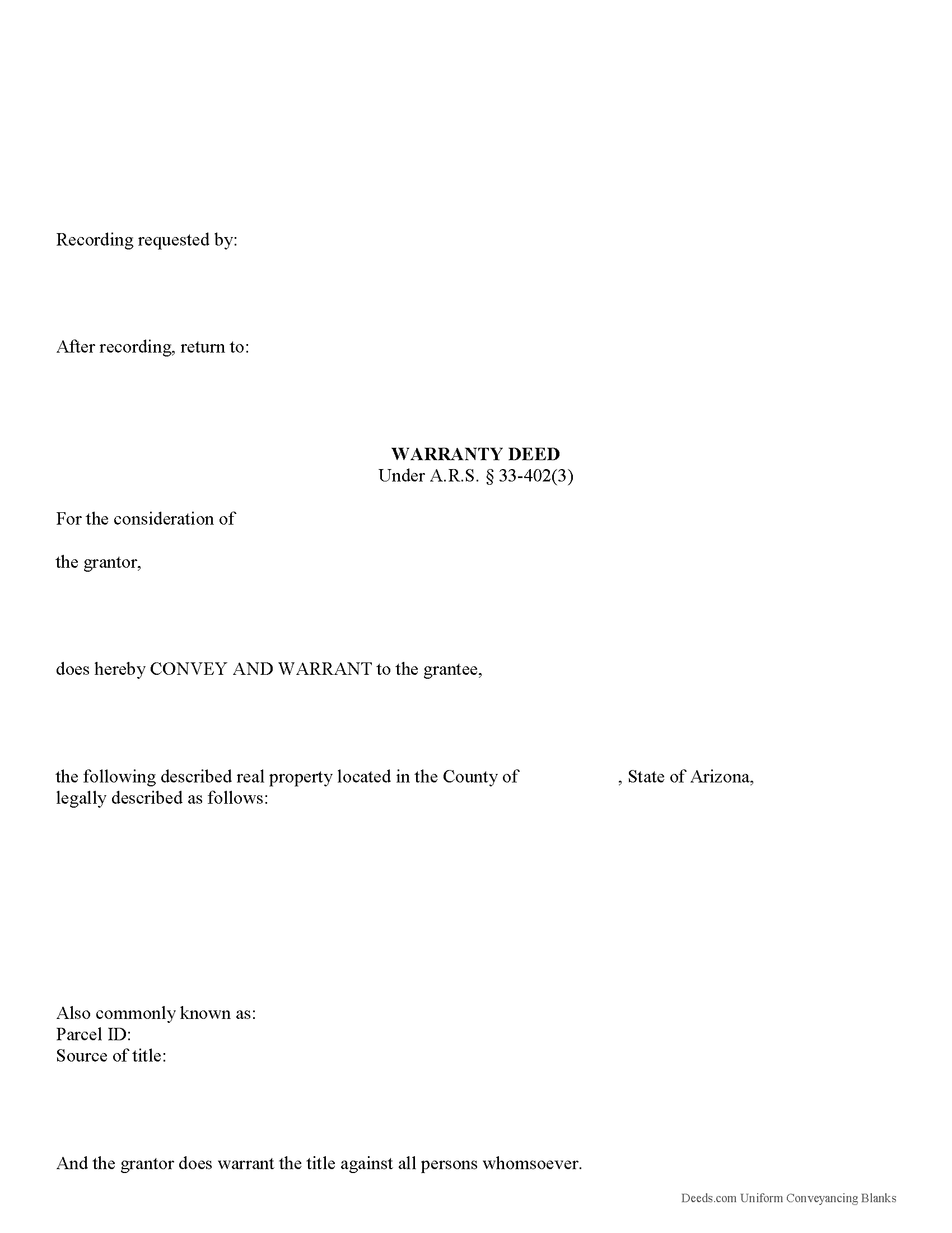 Yavapai County Warranty Deed Form
