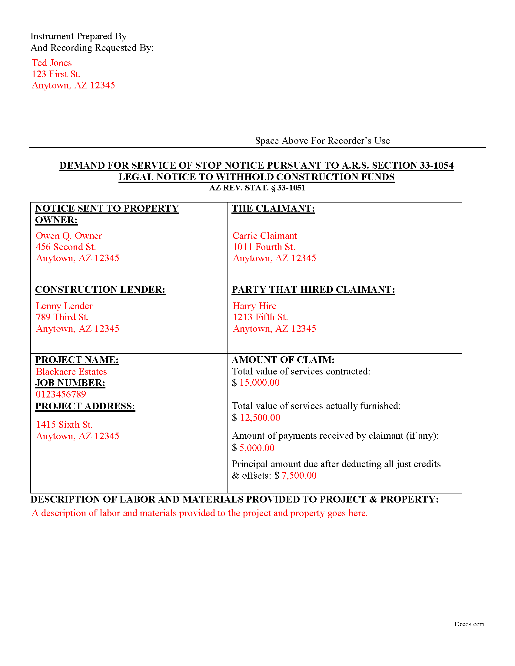 Completed Example of the Work Stop Notice Document