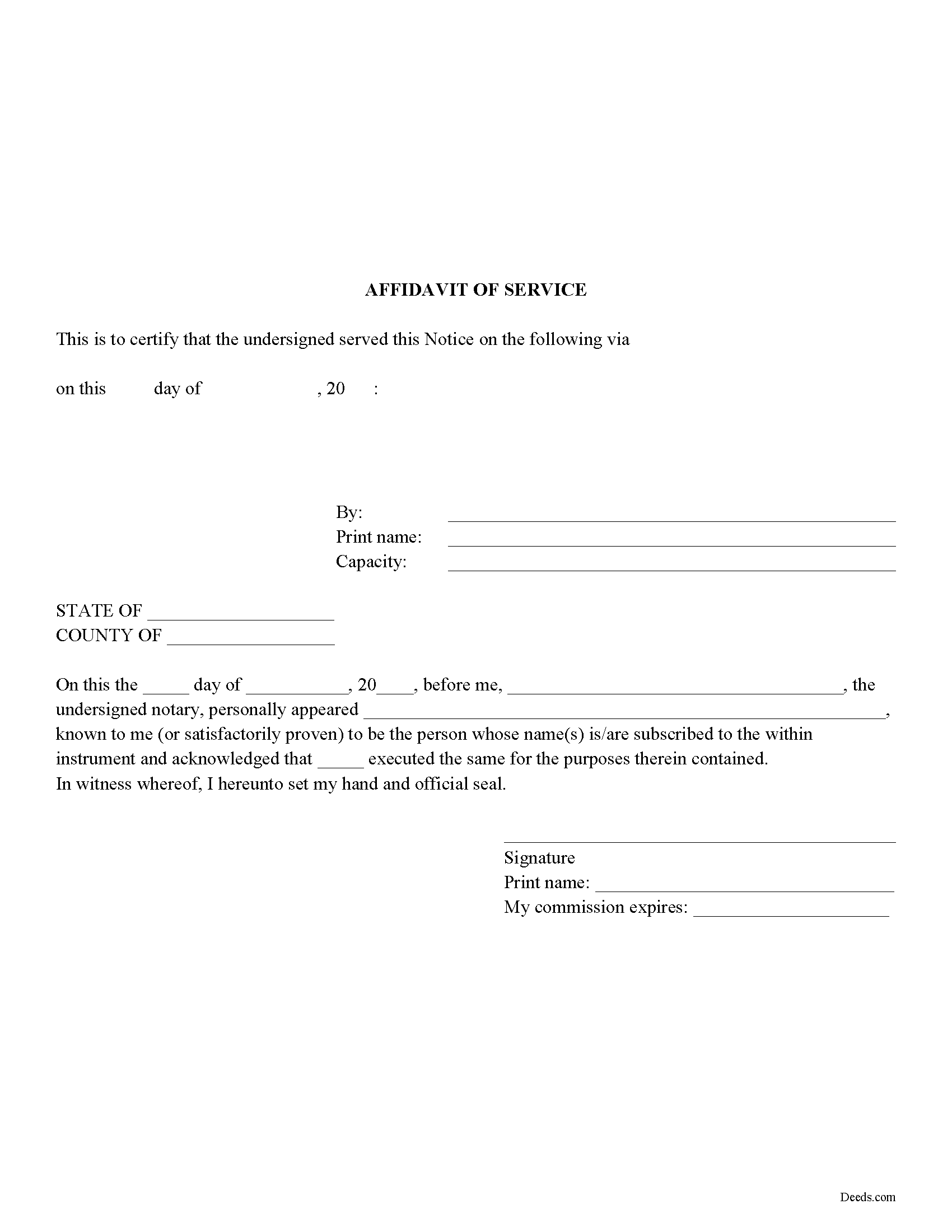 Nevada County Affidavit of Service Form