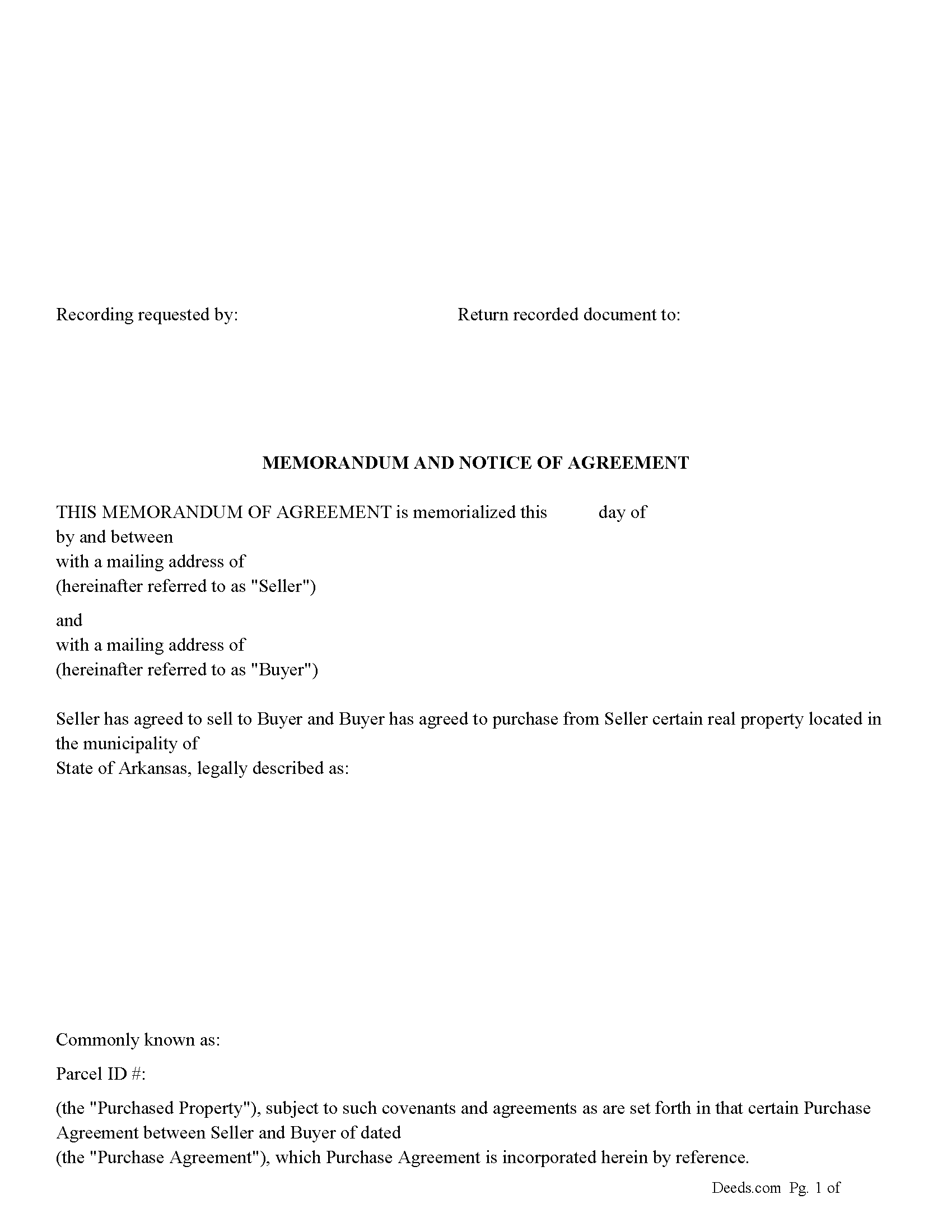 Arkansas Memorandum and Notice of Agreement Image