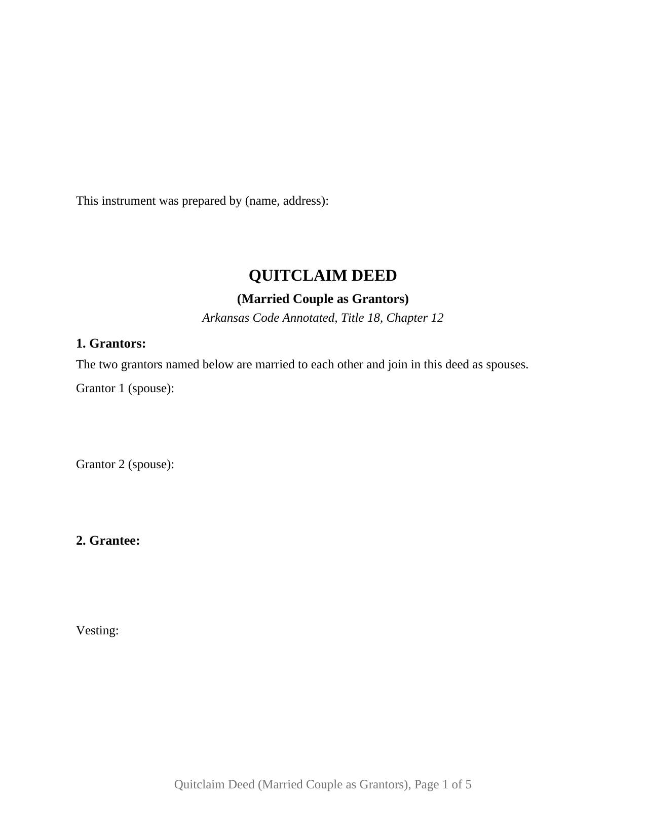 Arkansas Quitclaim Deed (Married Couple as Grantors)