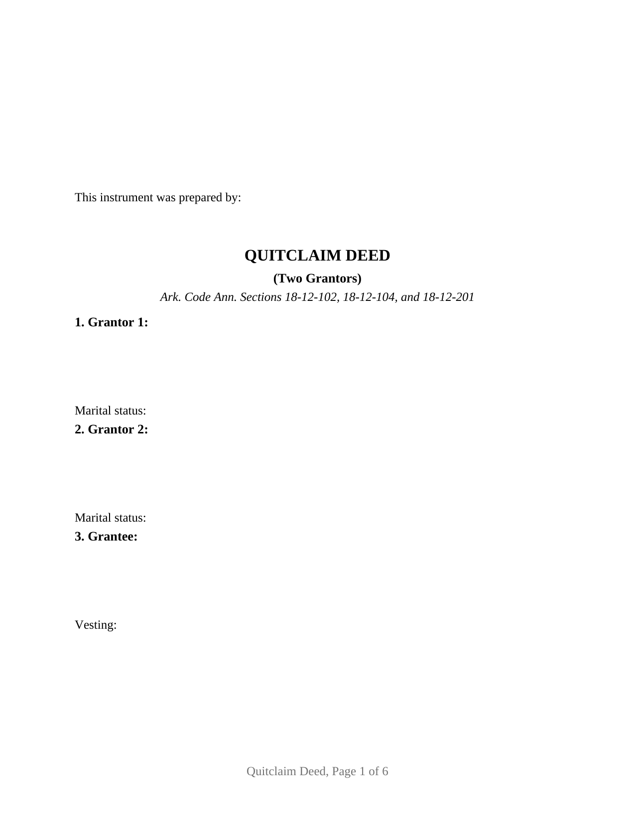 Arkansas Quitclaim Deed (Two Grantors)