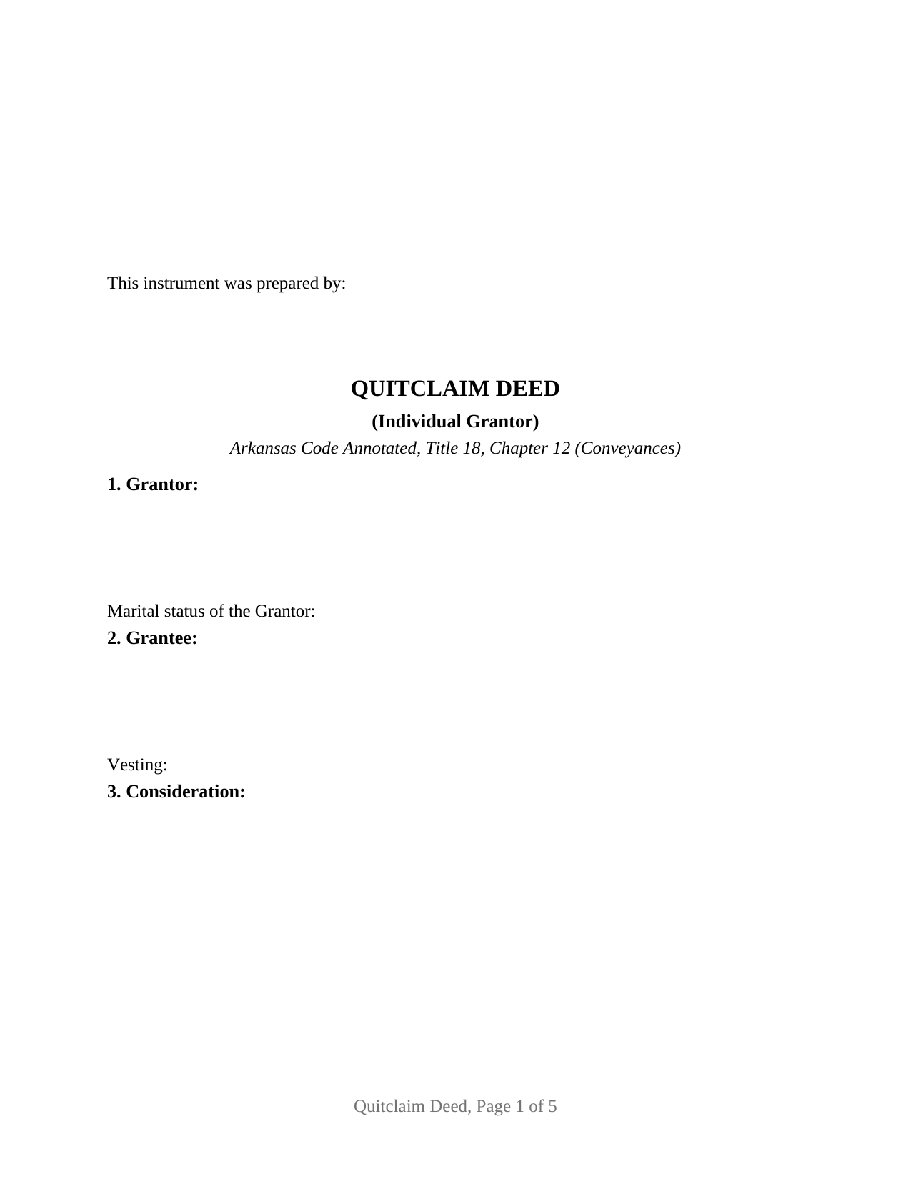 Arkansas Quitclaim Deed (Individual Grantor)