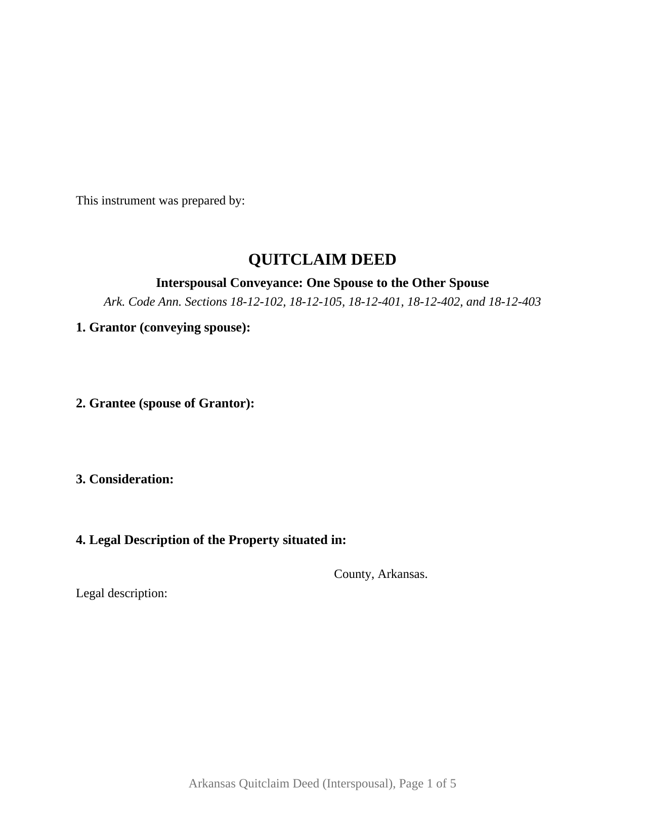 Arkansas Quitclaim Deed (Interspousal)