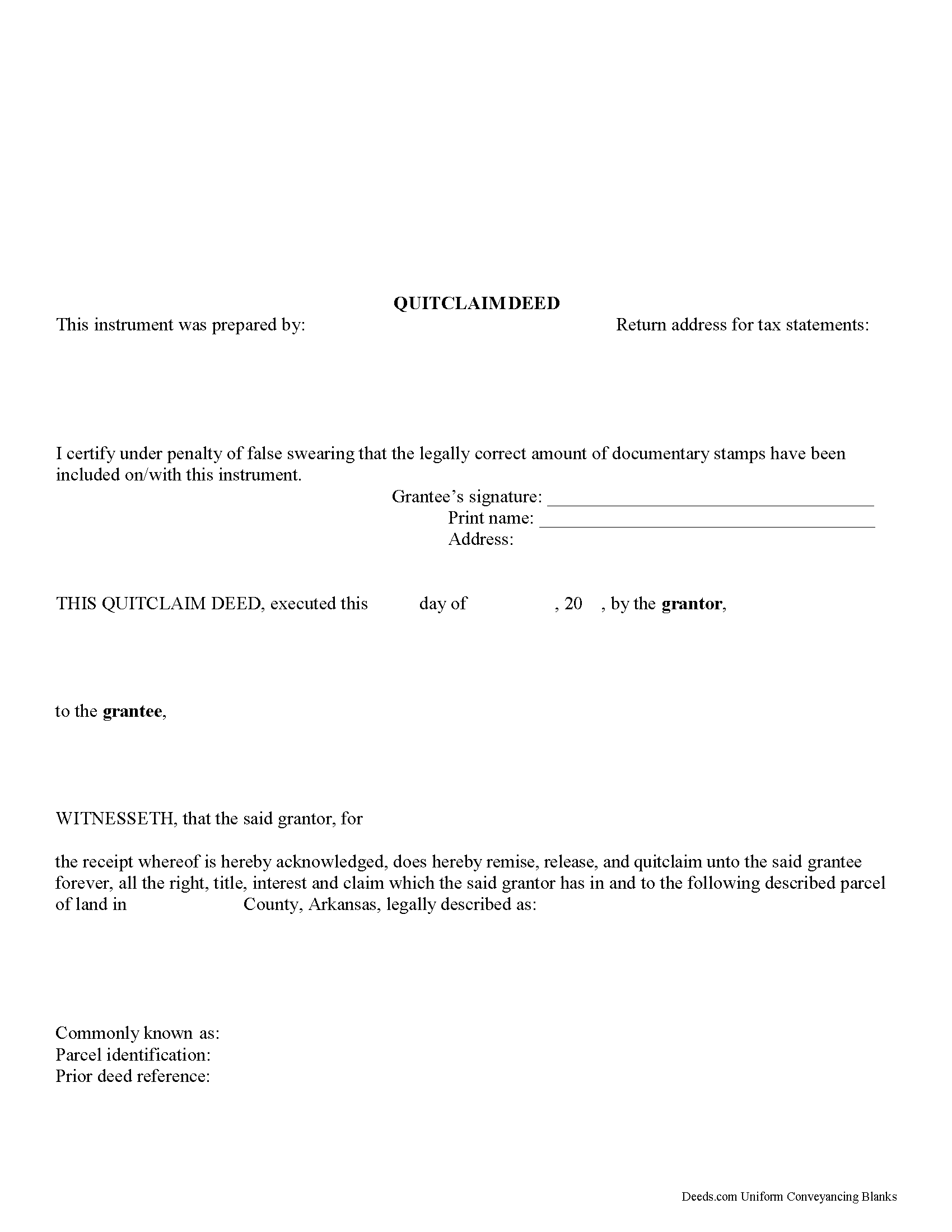 Arkansas Quitclaim Deed Image