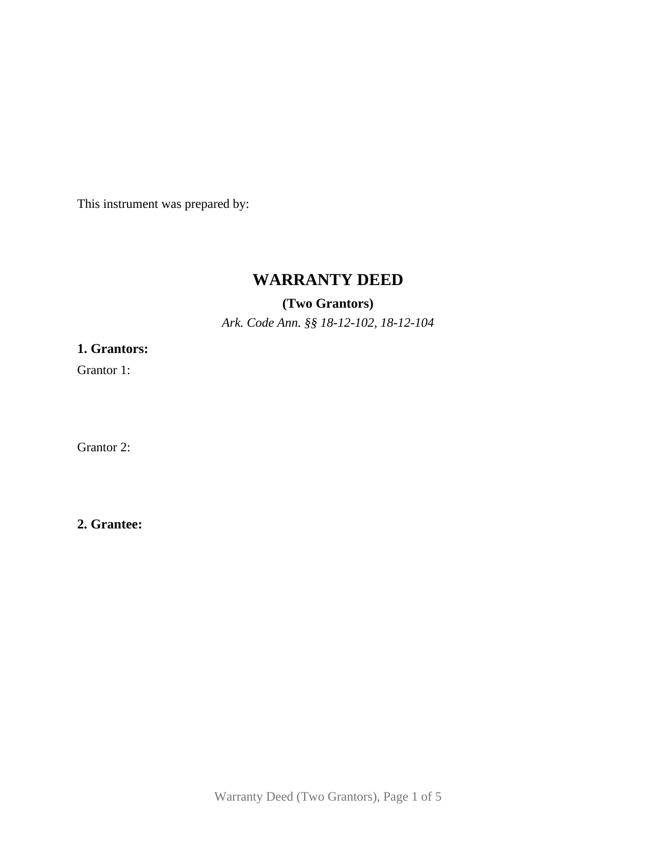 Arkansas Warranty Deed (Two Grantors)