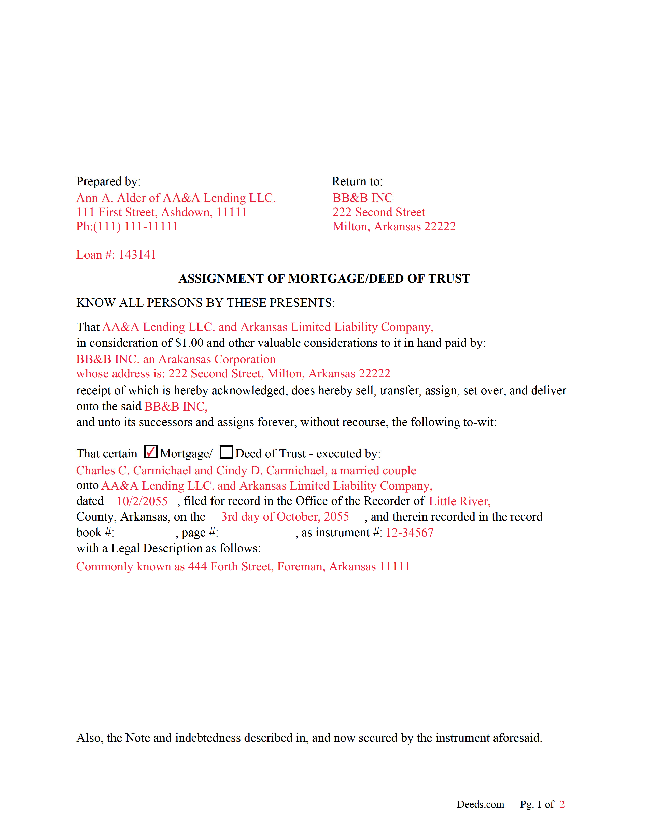 Completed Example of an Assignment Document