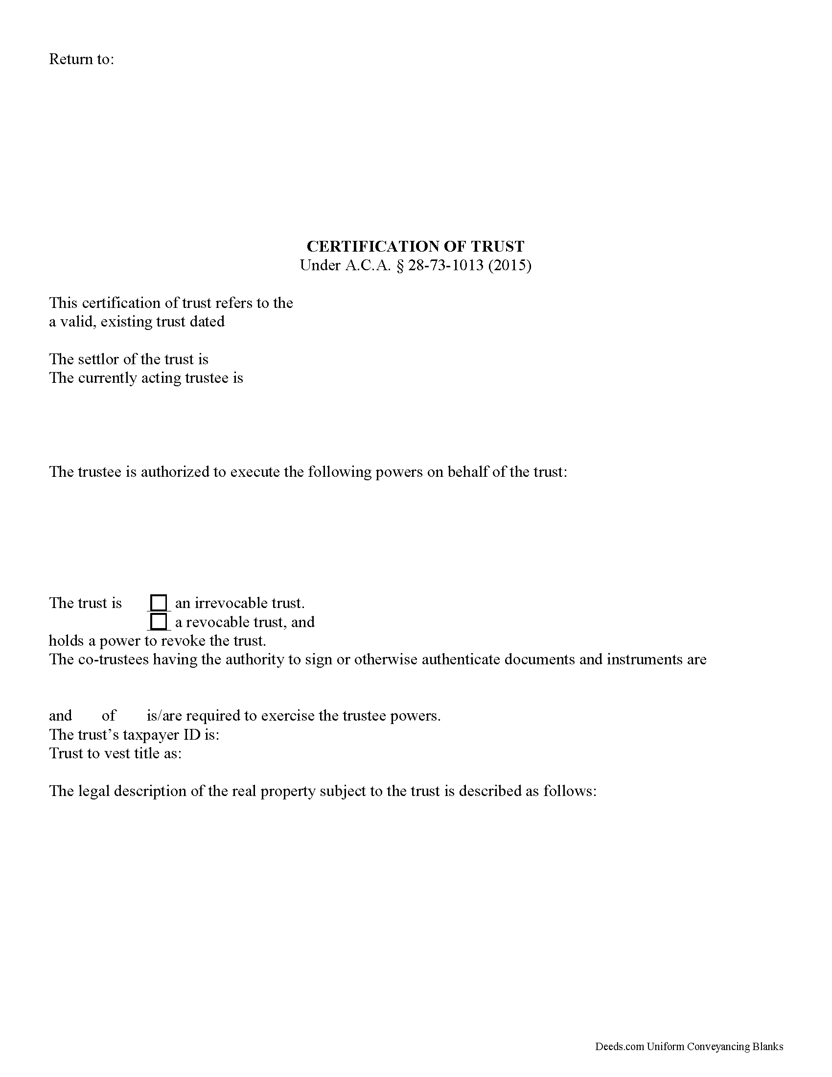 Franklin County Certificate of Trust Form