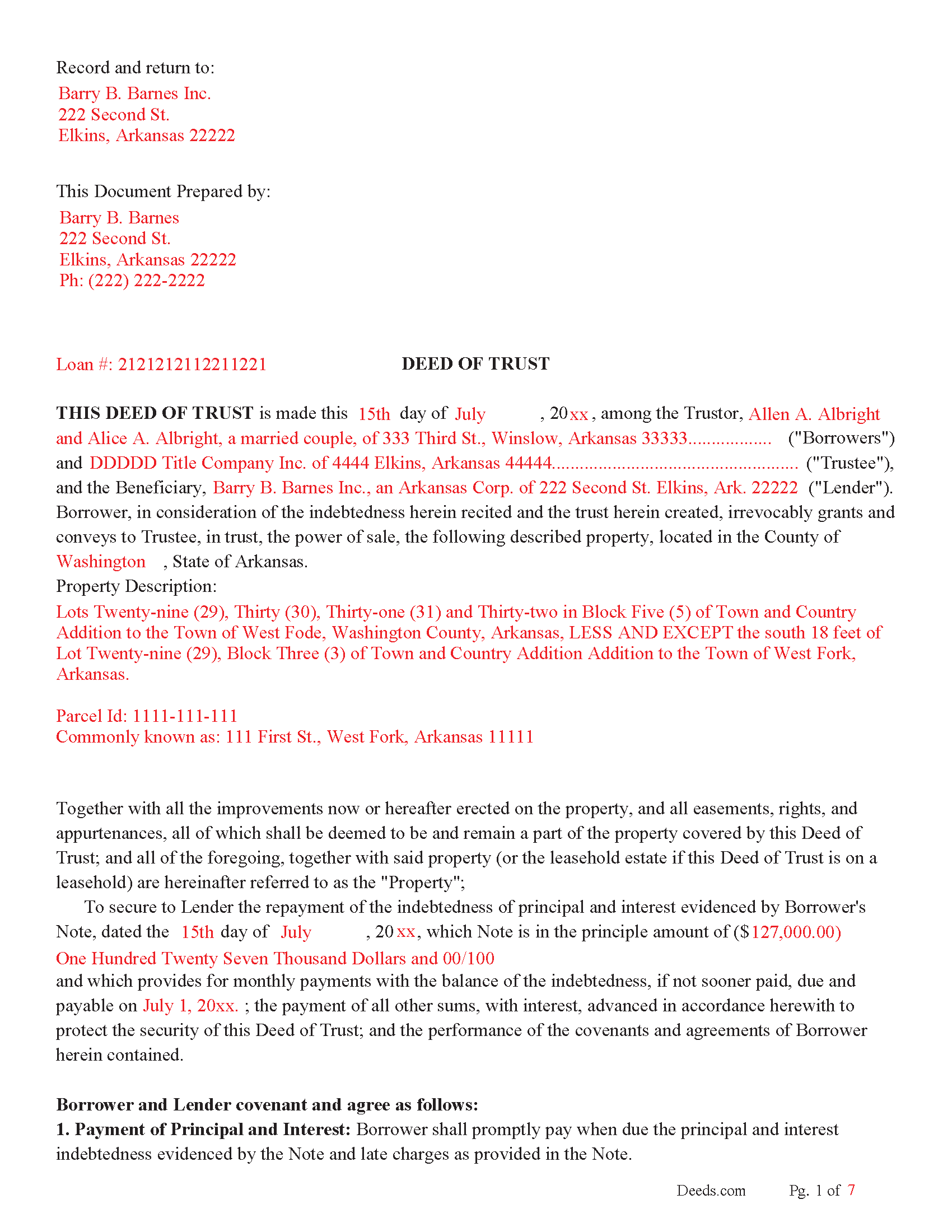 Little River County Completed Example of the Trust Deed Document
