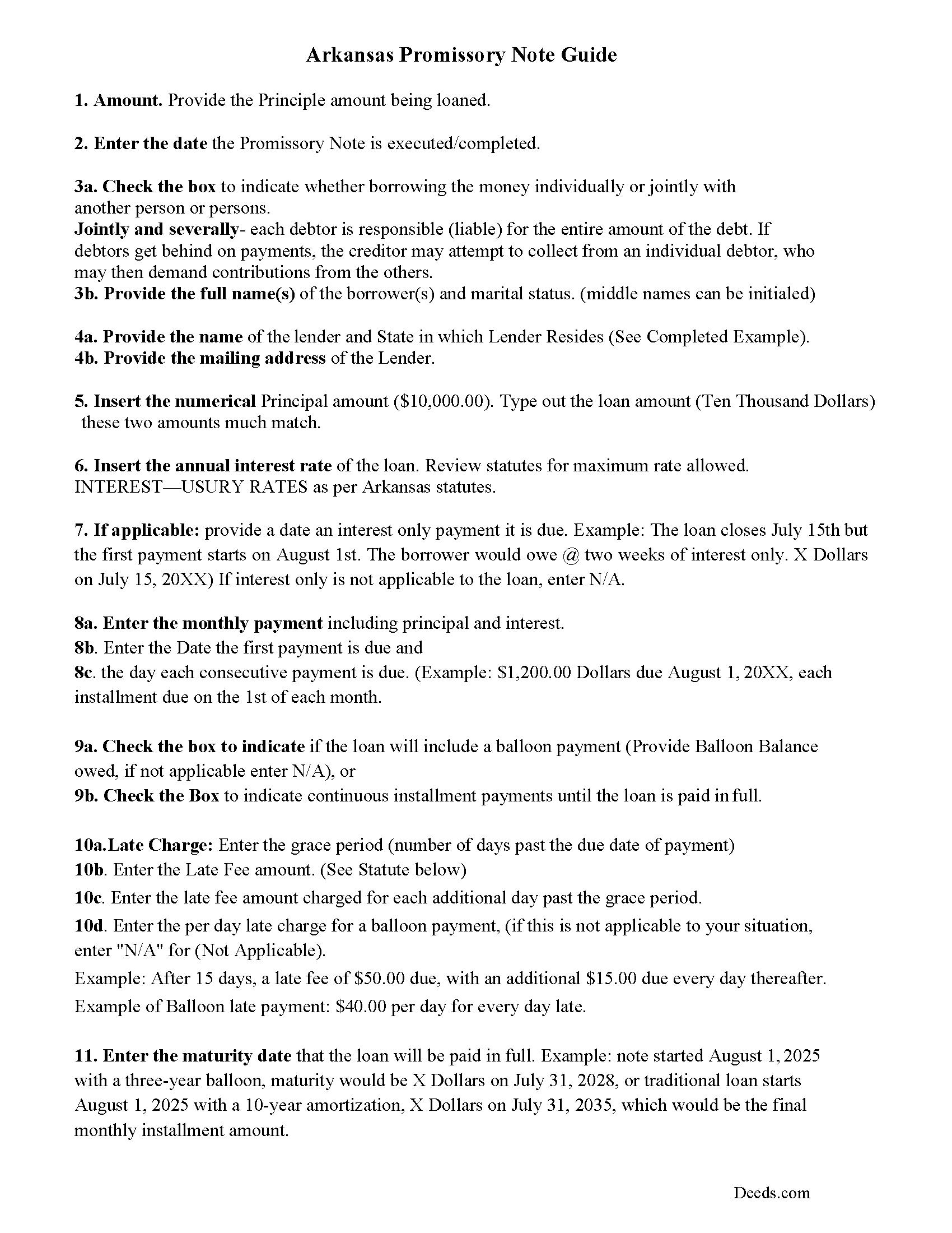 Hot Spring County Promissory Note Guidelines