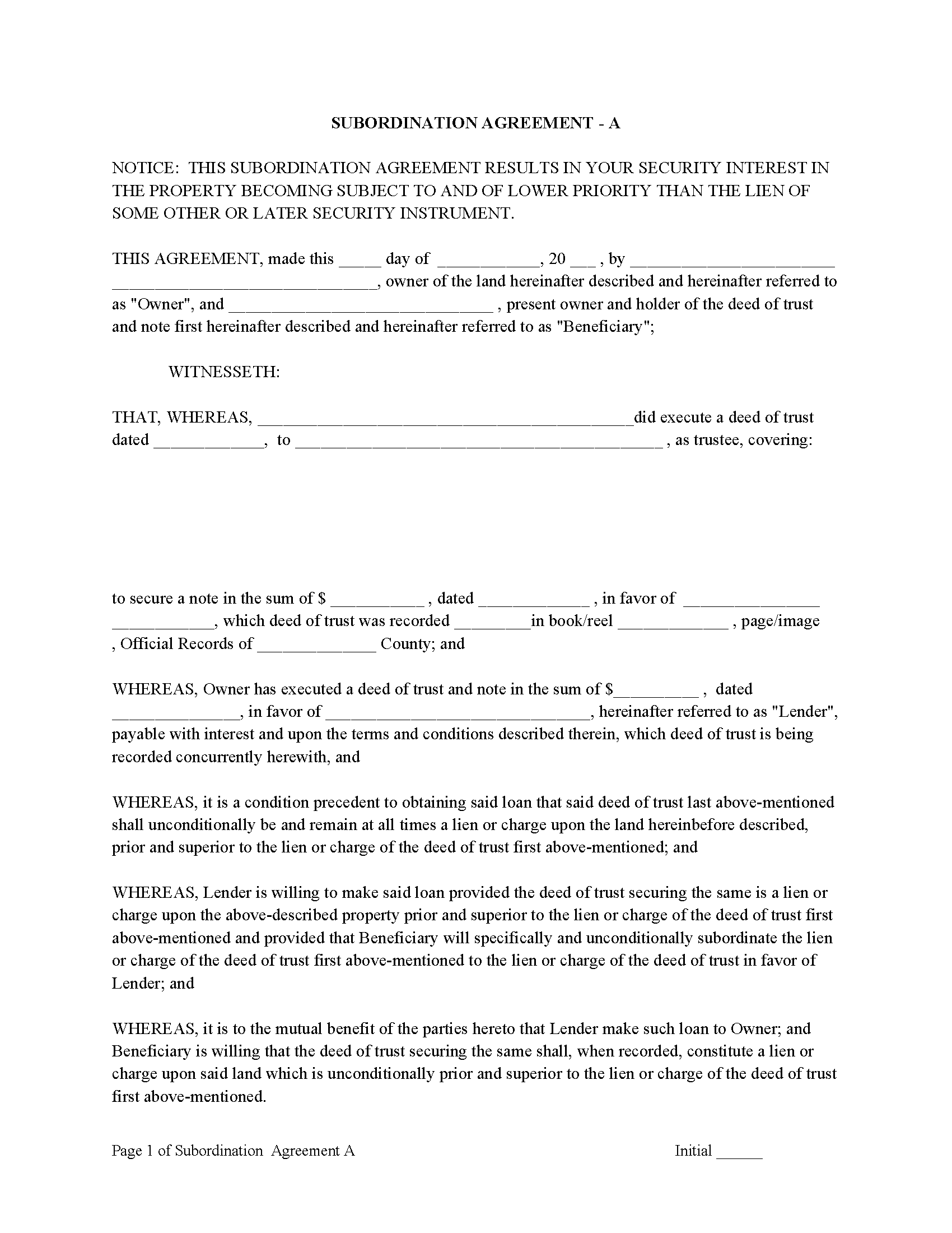 Hot Spring County Subordination Argeements