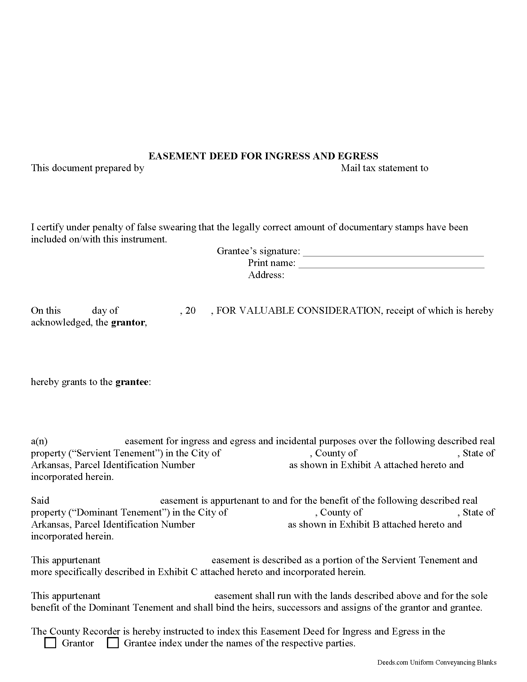 Washington County Easement Deed Form | Arkansas | Deeds.com