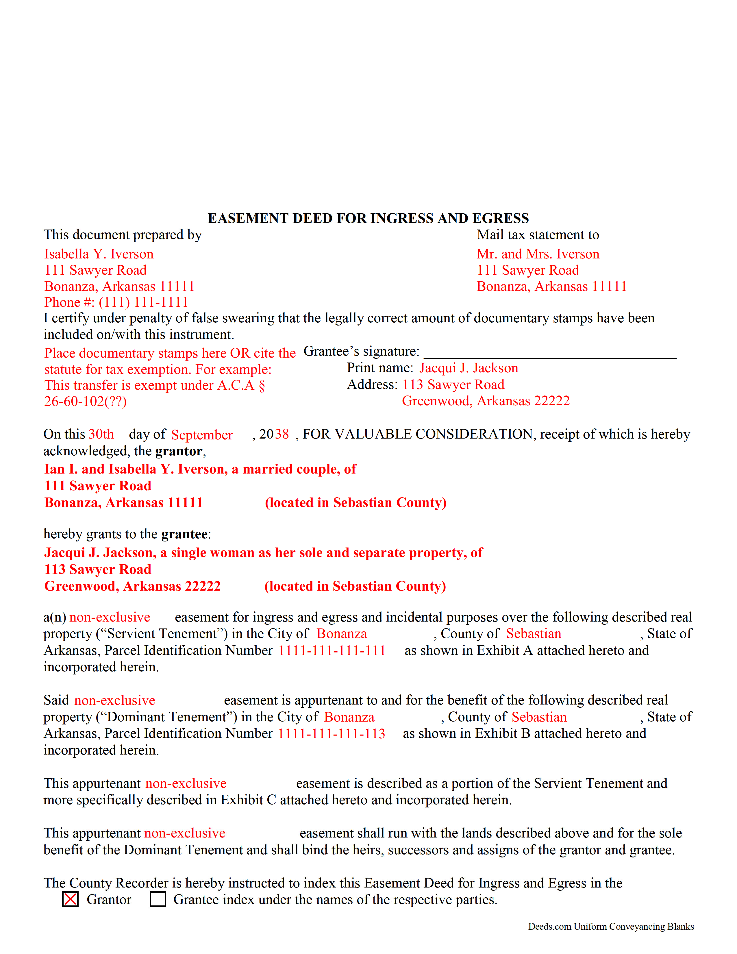 Completed Example of the Easement Deed Document